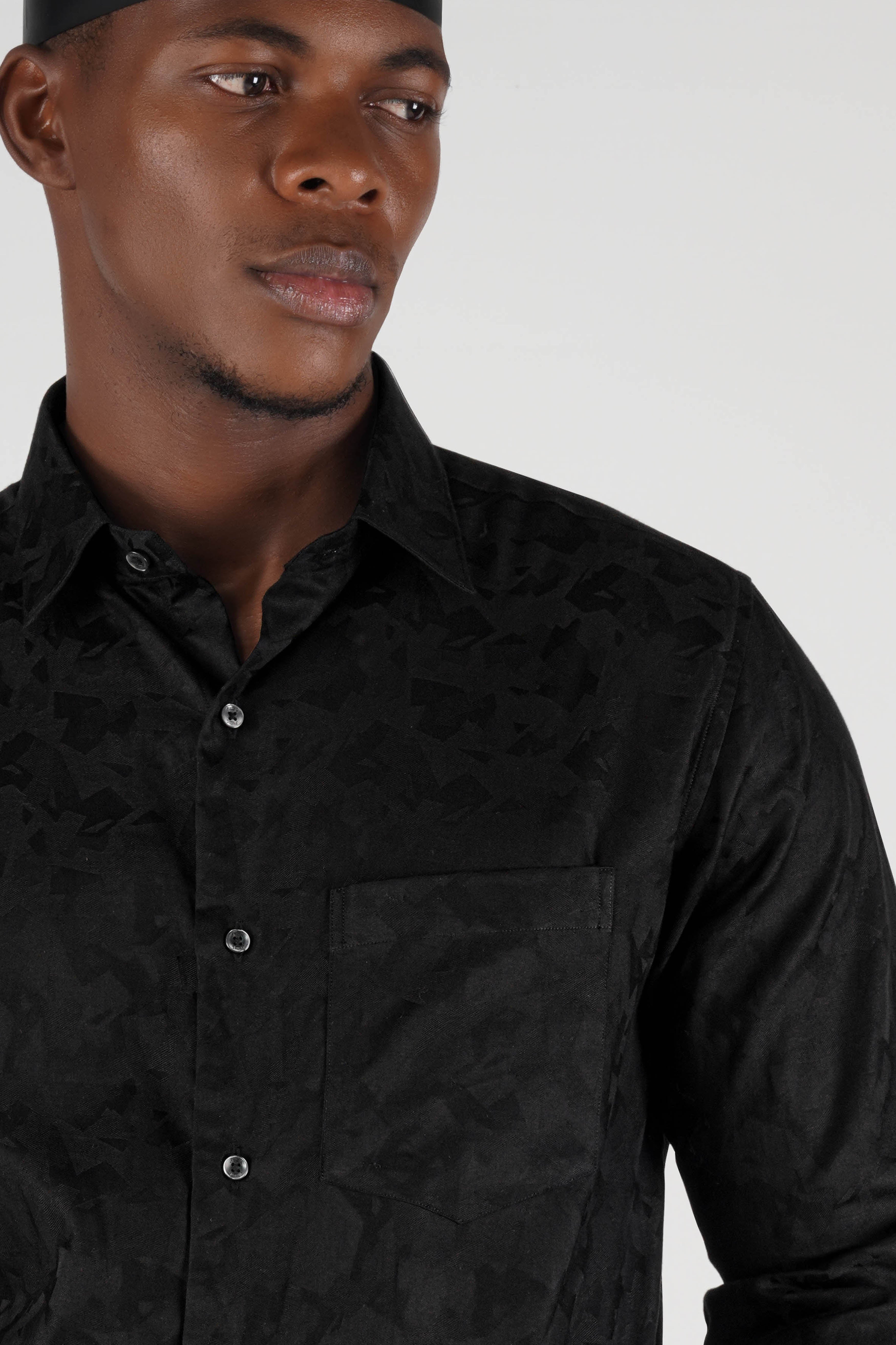 jade black jacquard Textured Premium Cotton Shirt