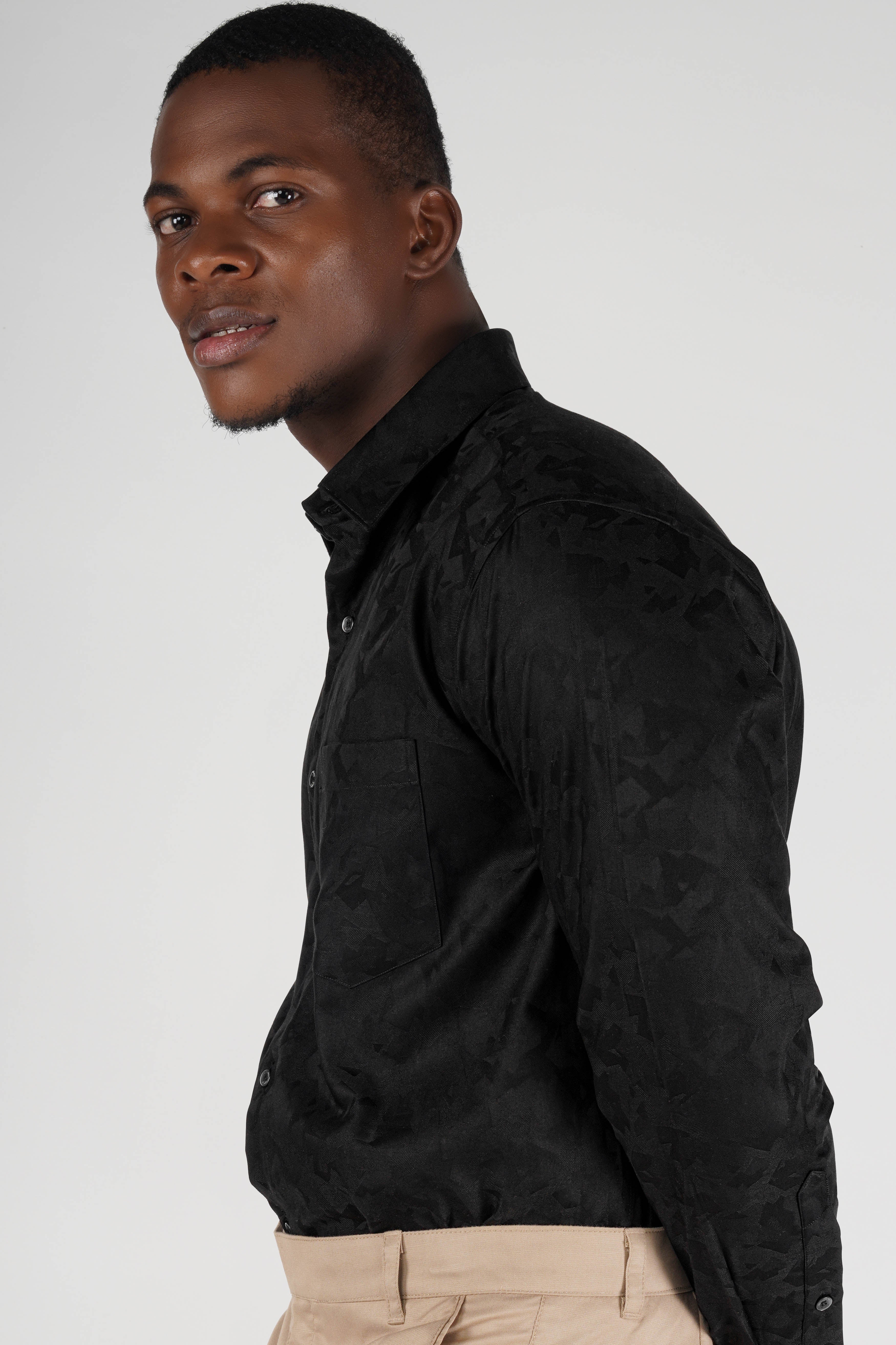 jade black jacquard Textured Premium Cotton Shirt