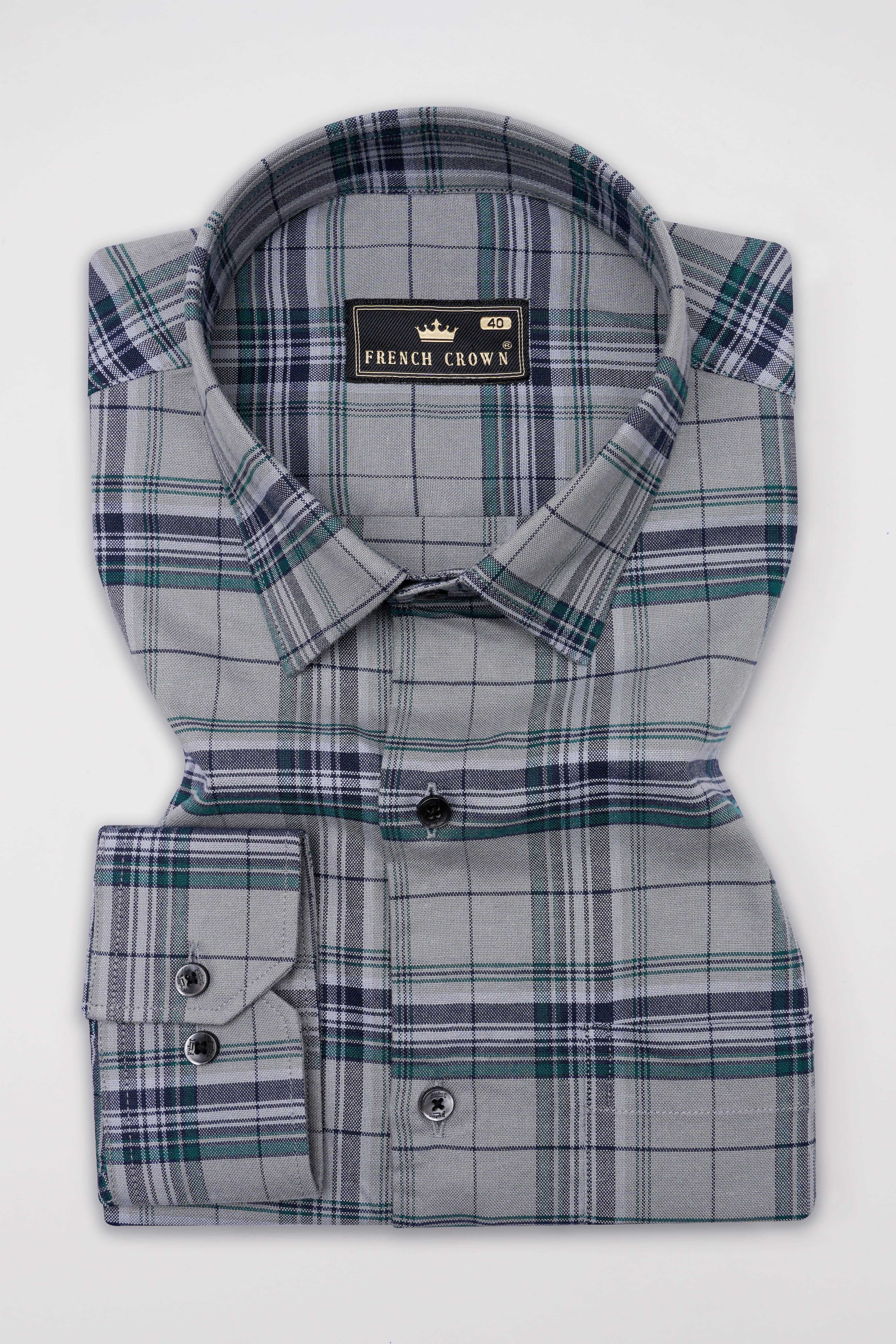 Battleship Gray Checkered Royal Oxford Shirt