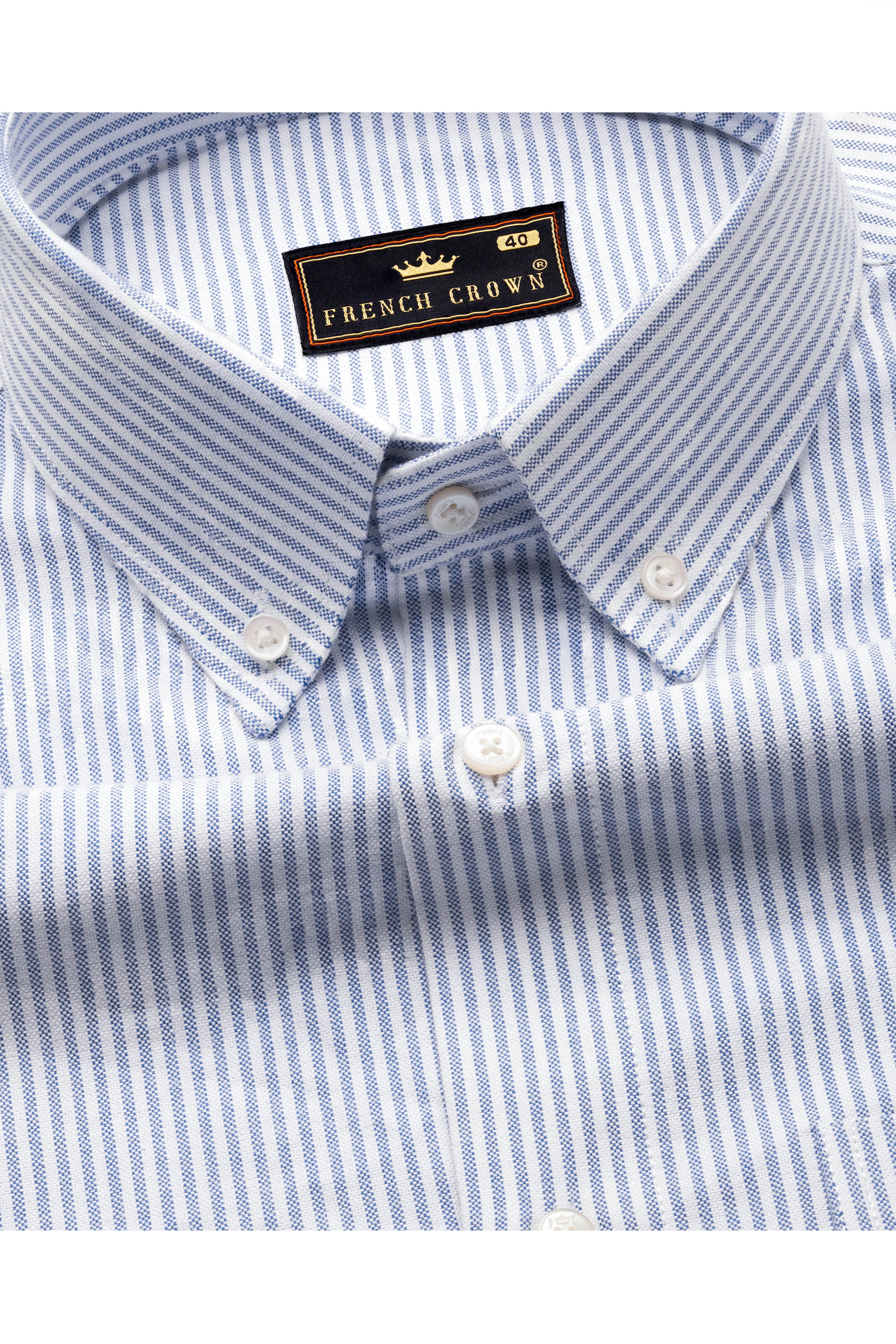 Bright White with Periwinkle Blue Striped Royal Oxford Shirt