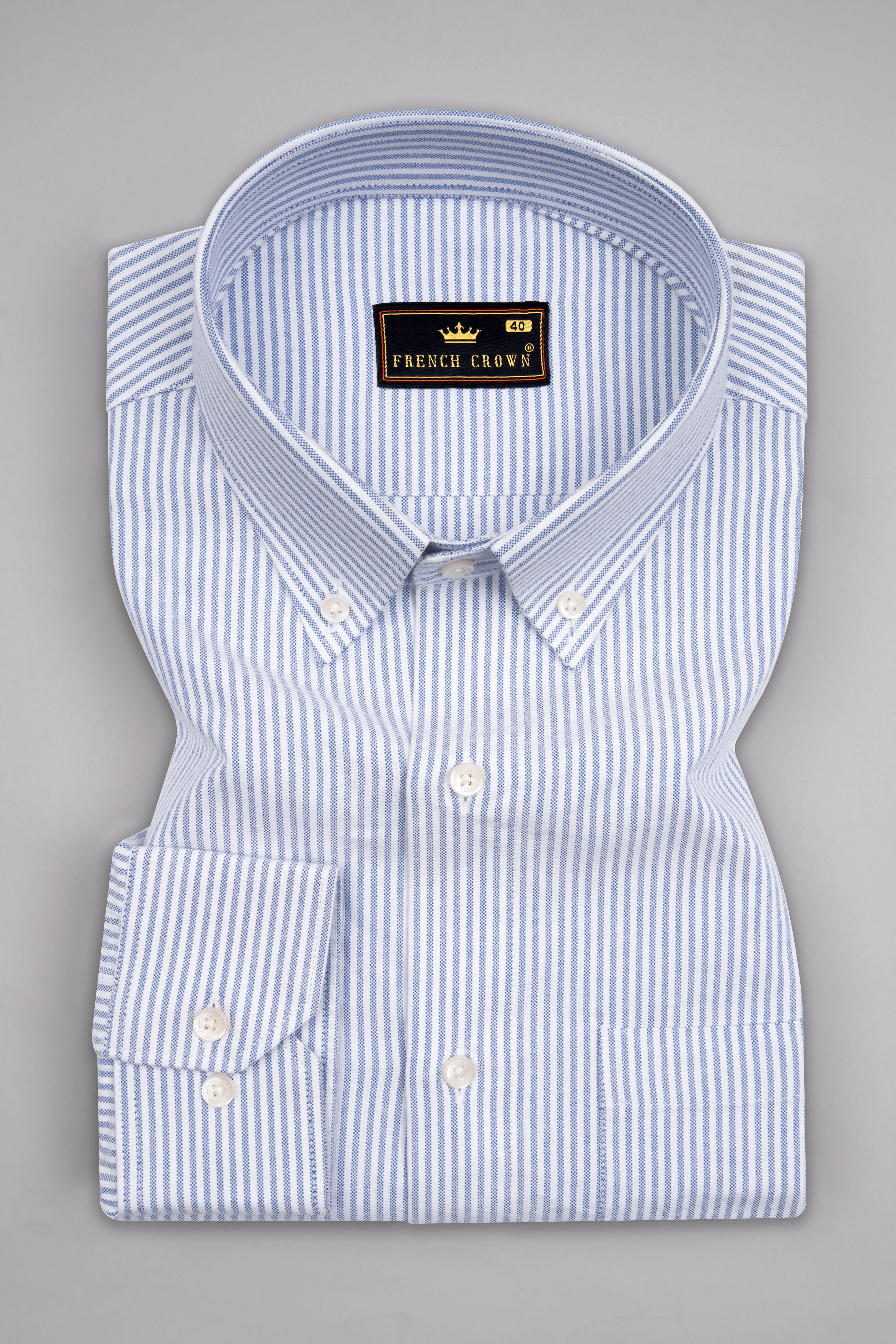 Bright White with Periwinkle Blue Striped Royal Oxford Shirt