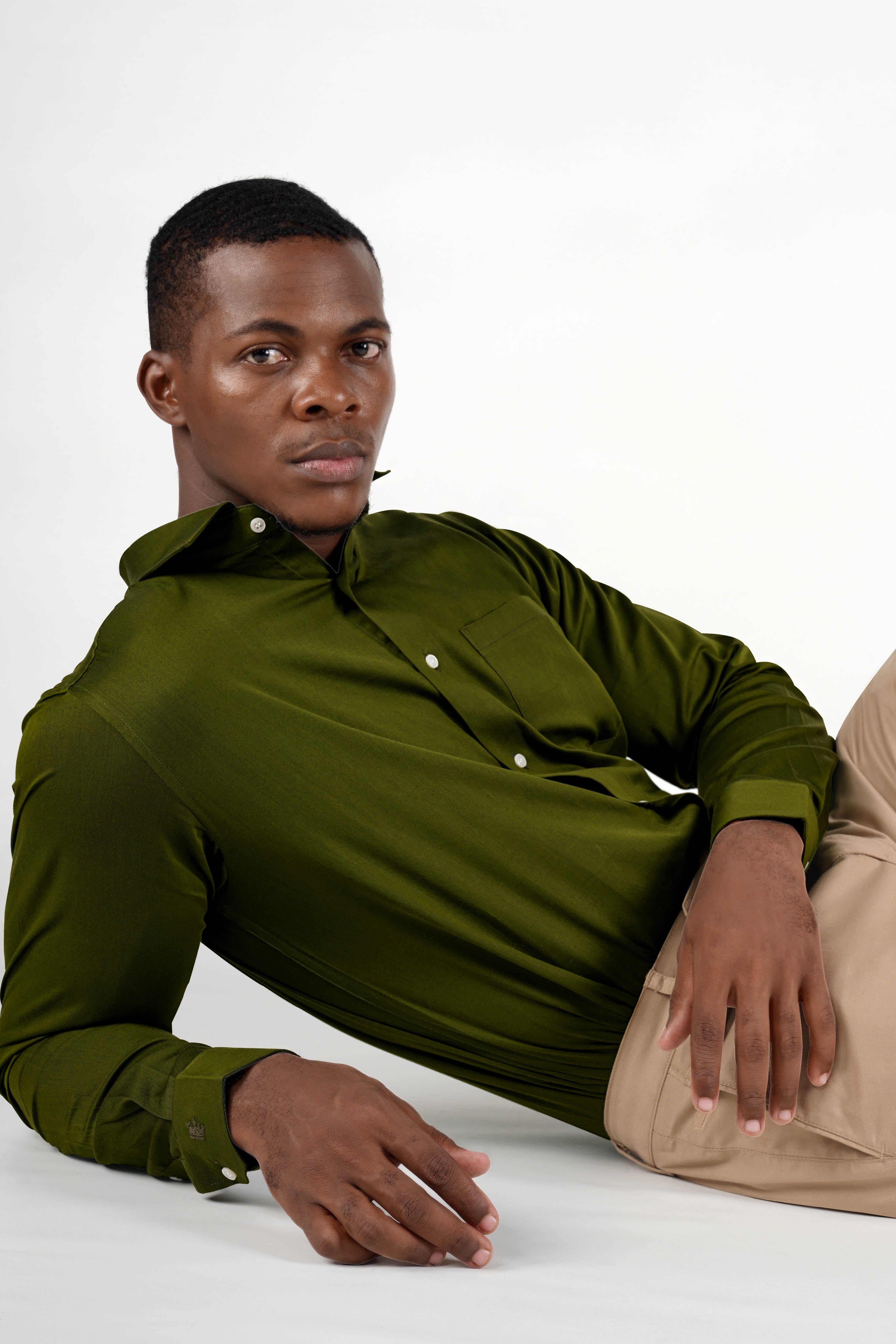 Thatch Green Two Tone Chambray Premium Cotton Shirt