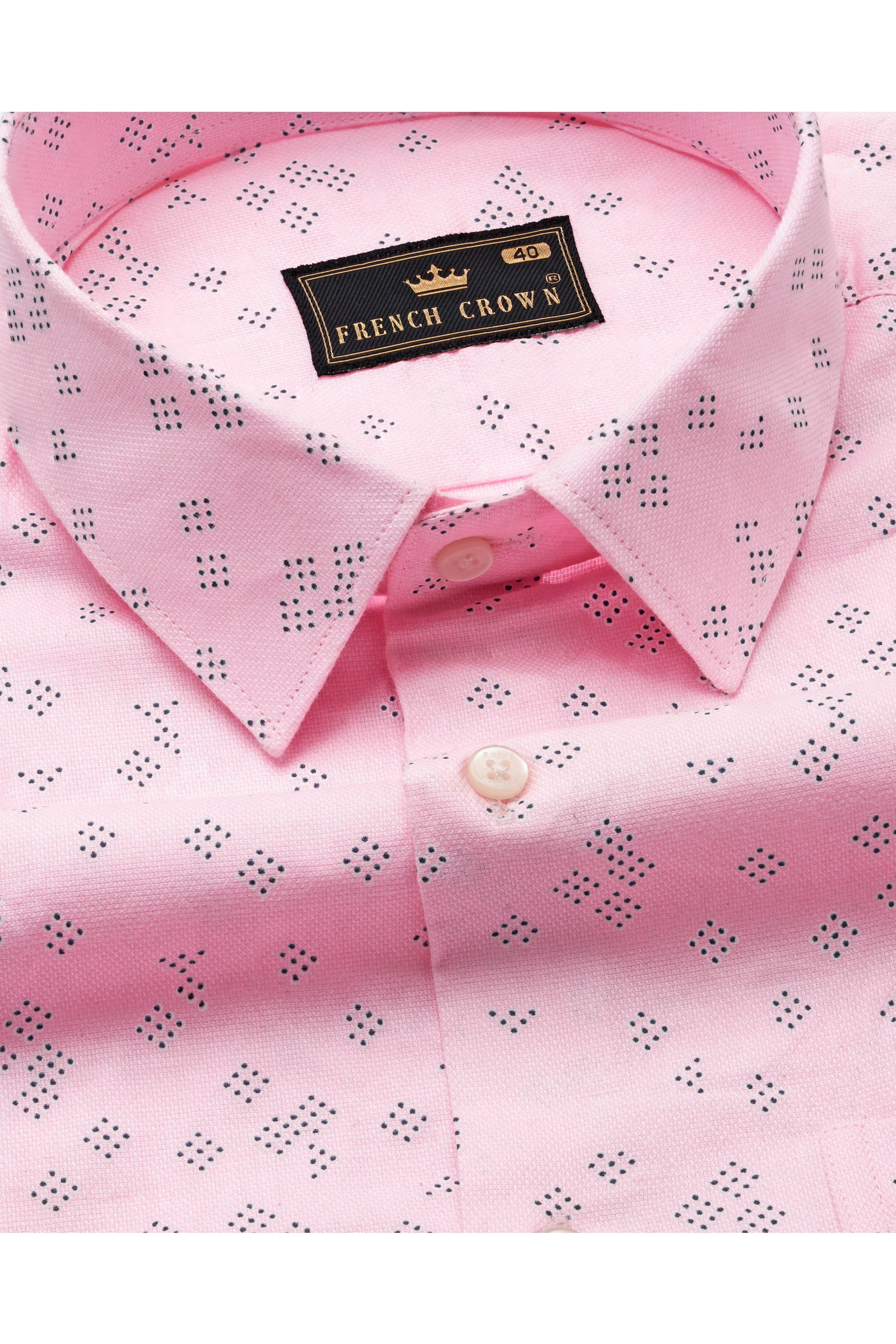 Thulian Pink with Black Polka Dot Textured Dobby Premium Giza Cotton Shirt