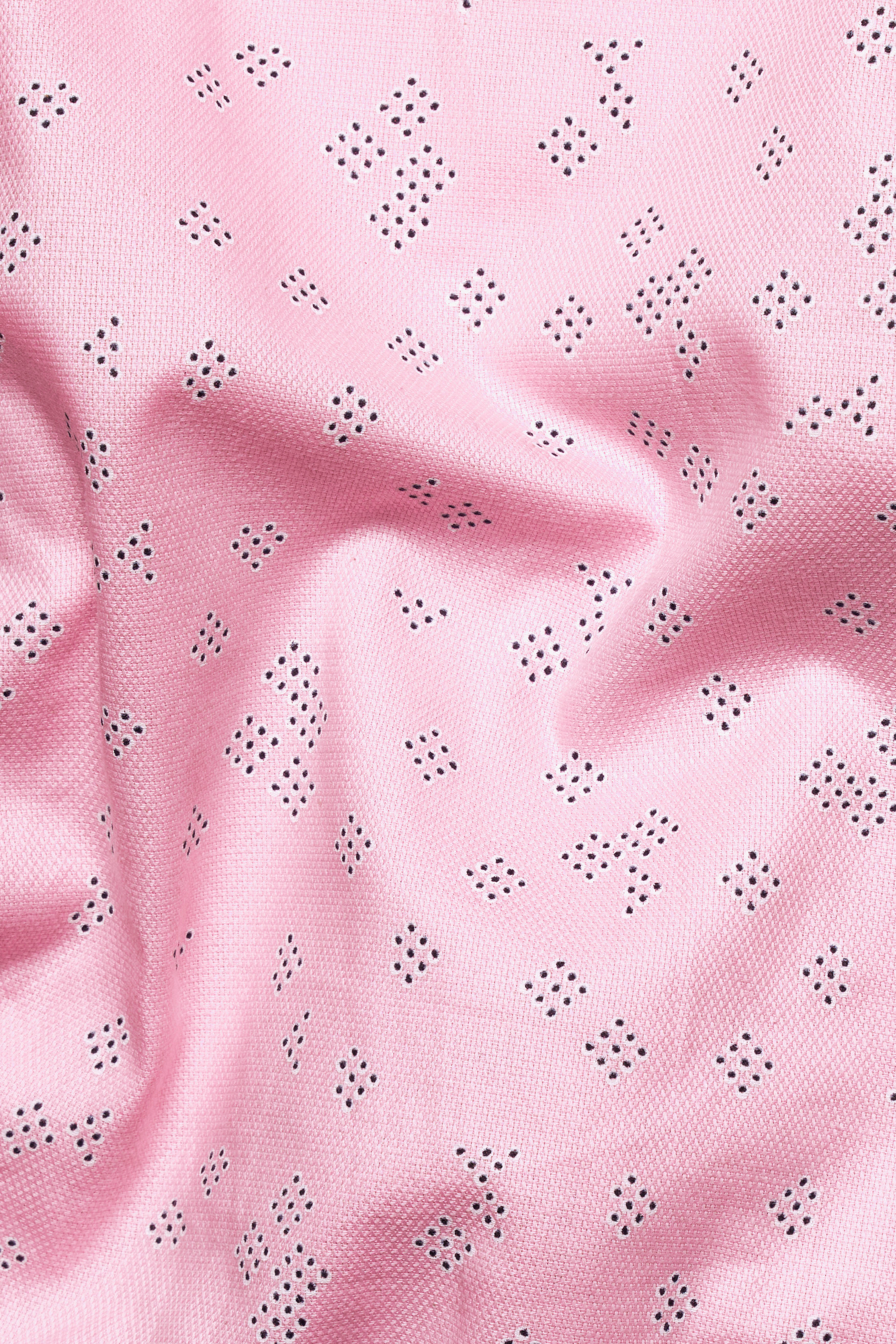 Thulian Pink with Black Polka Dot Textured Dobby Premium Giza Cotton Shirt