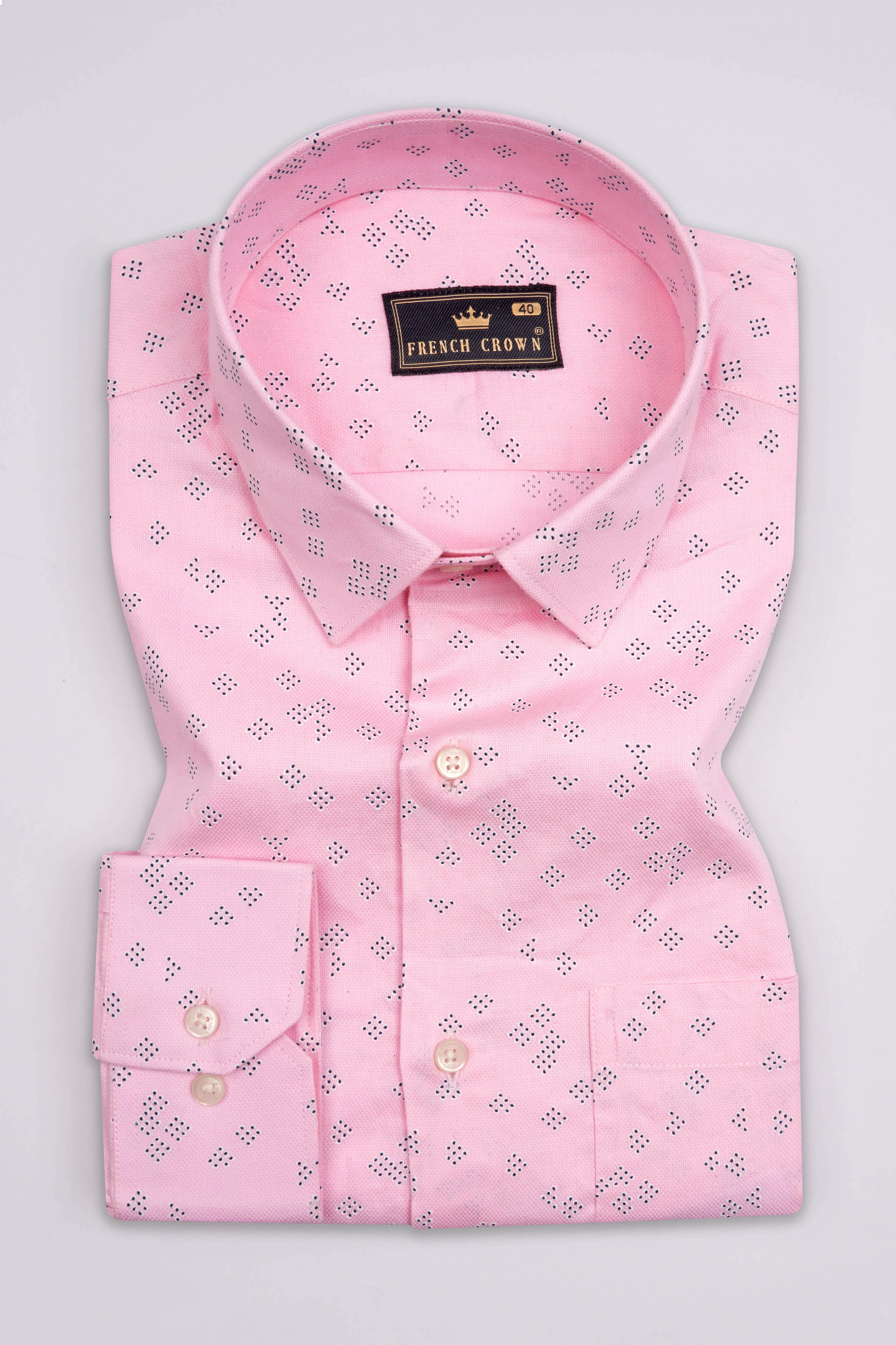 Thulian Pink with Black Polka Dot Textured Dobby Premium Giza Cotton Shirt