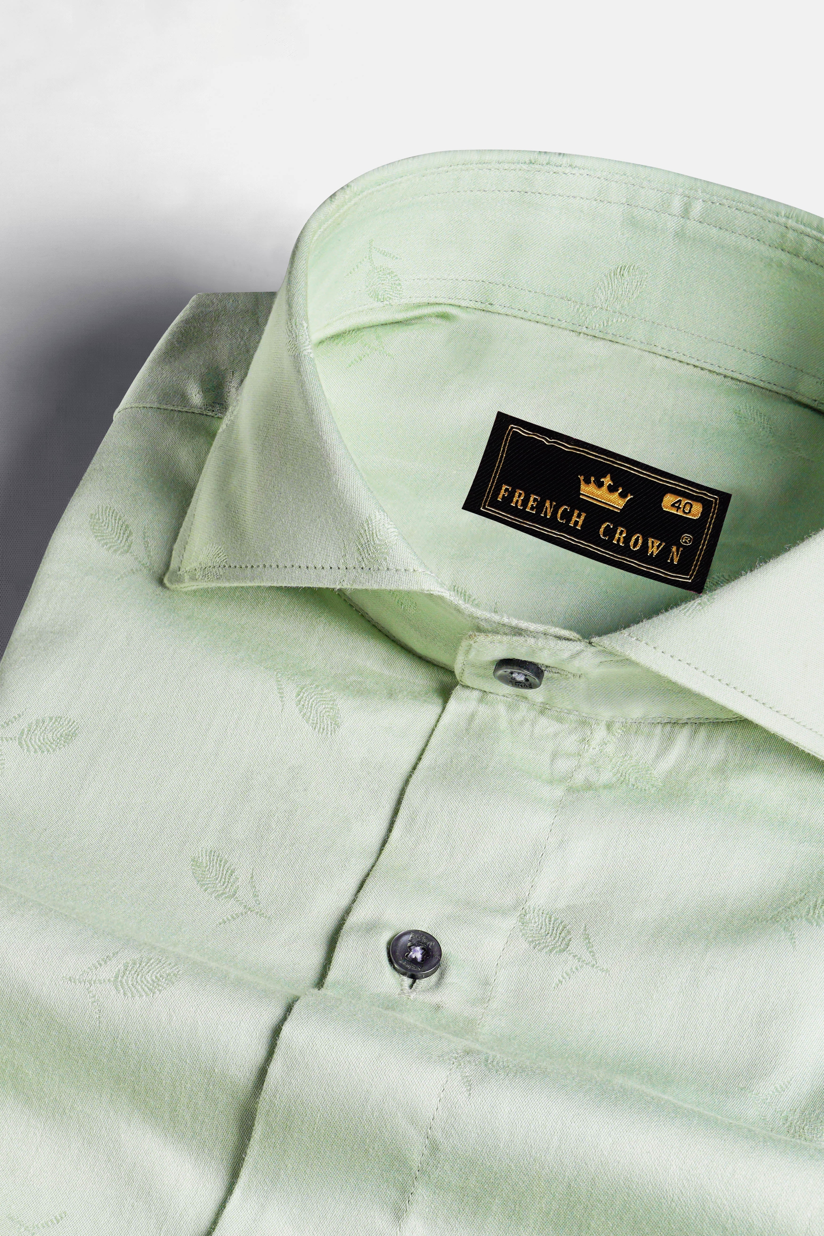 Pistachio Green Jacquard Textured Premium Giza Cotton Shirt