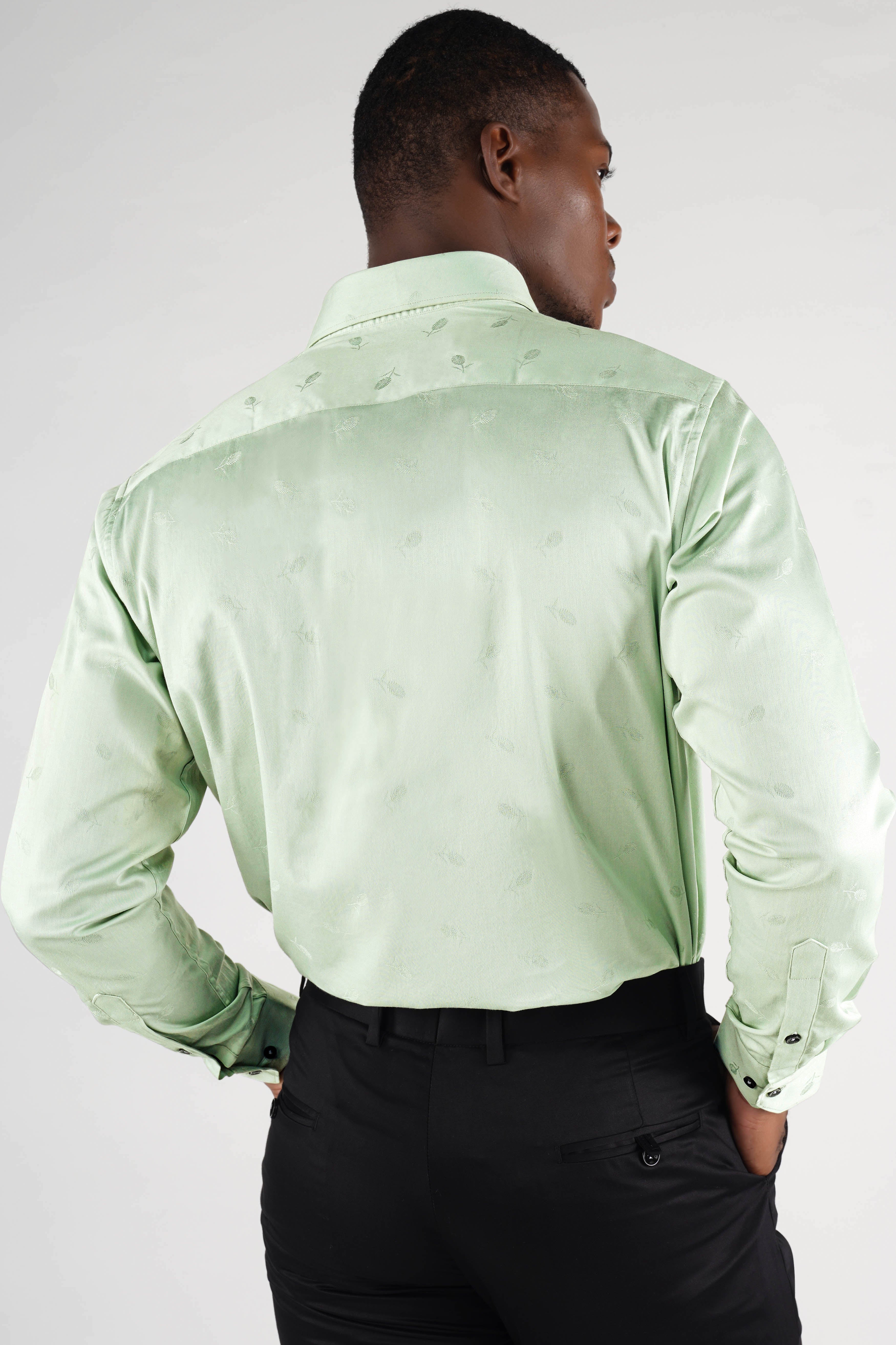 Pistachio Green Jacquard Textured Premium Giza Cotton Shirt