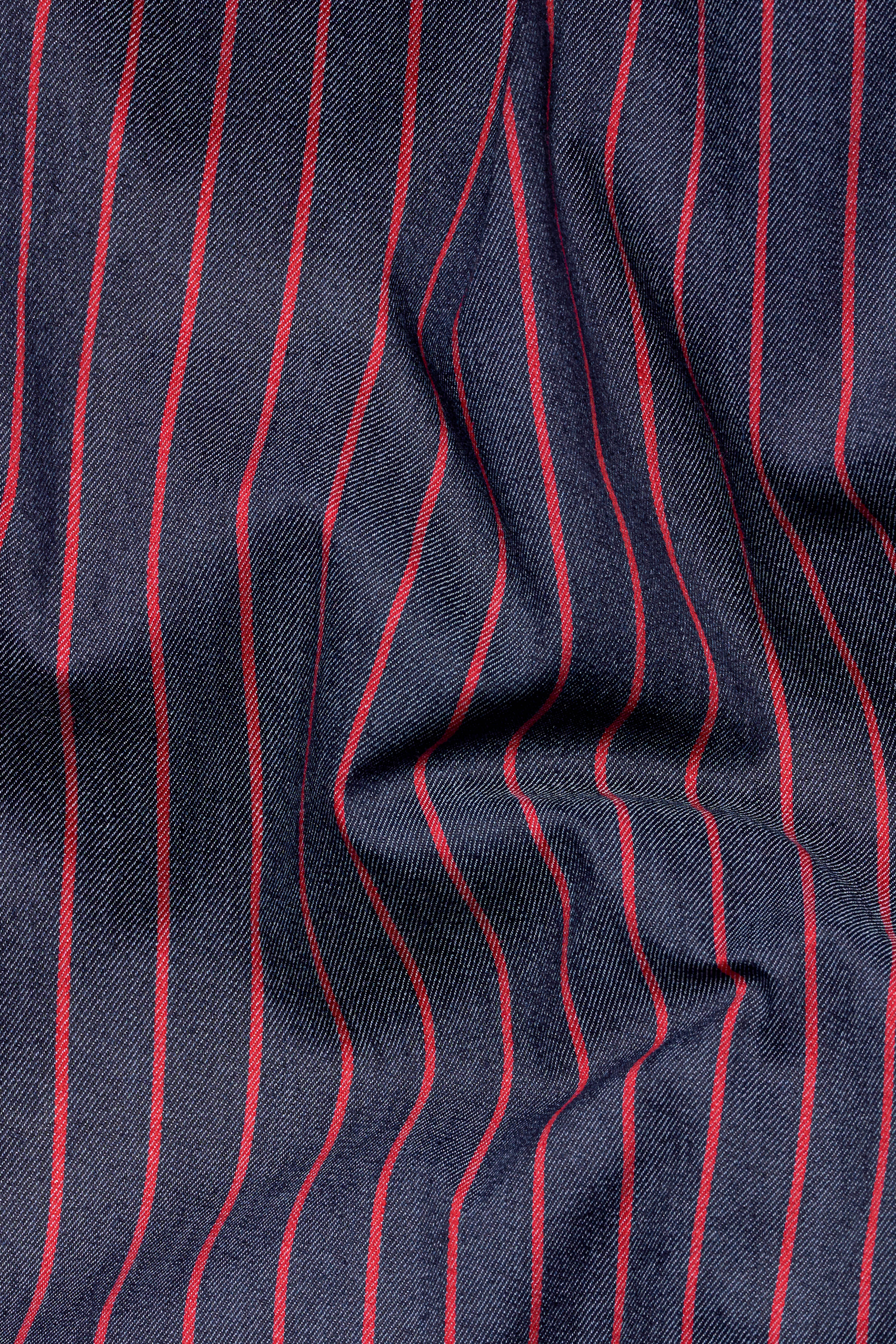 Martinique Navy Blue with Blossom Red Premium Twill Striped Shirt