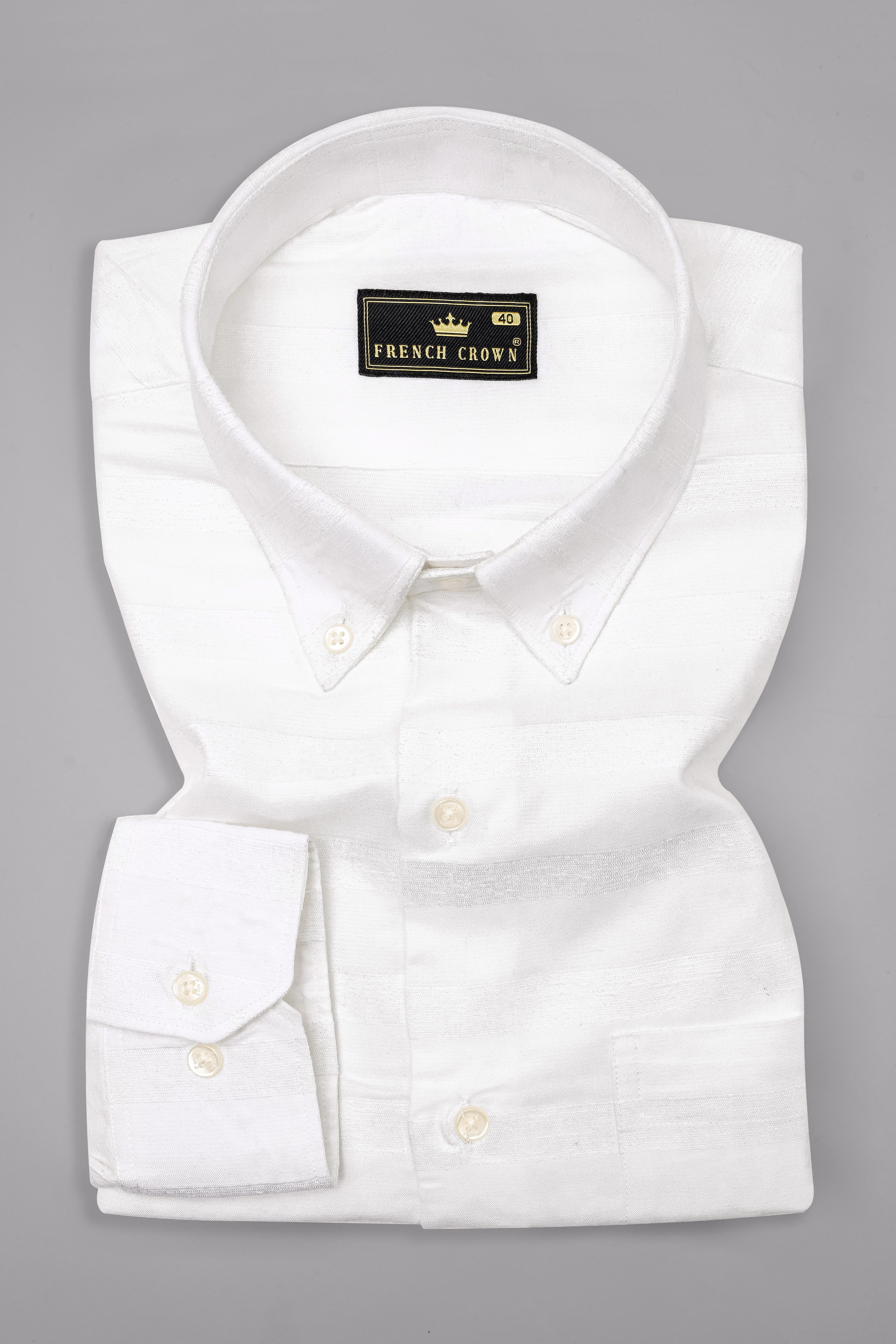 Bright White with Velvet Striped Textured Premium Cotton Shirt