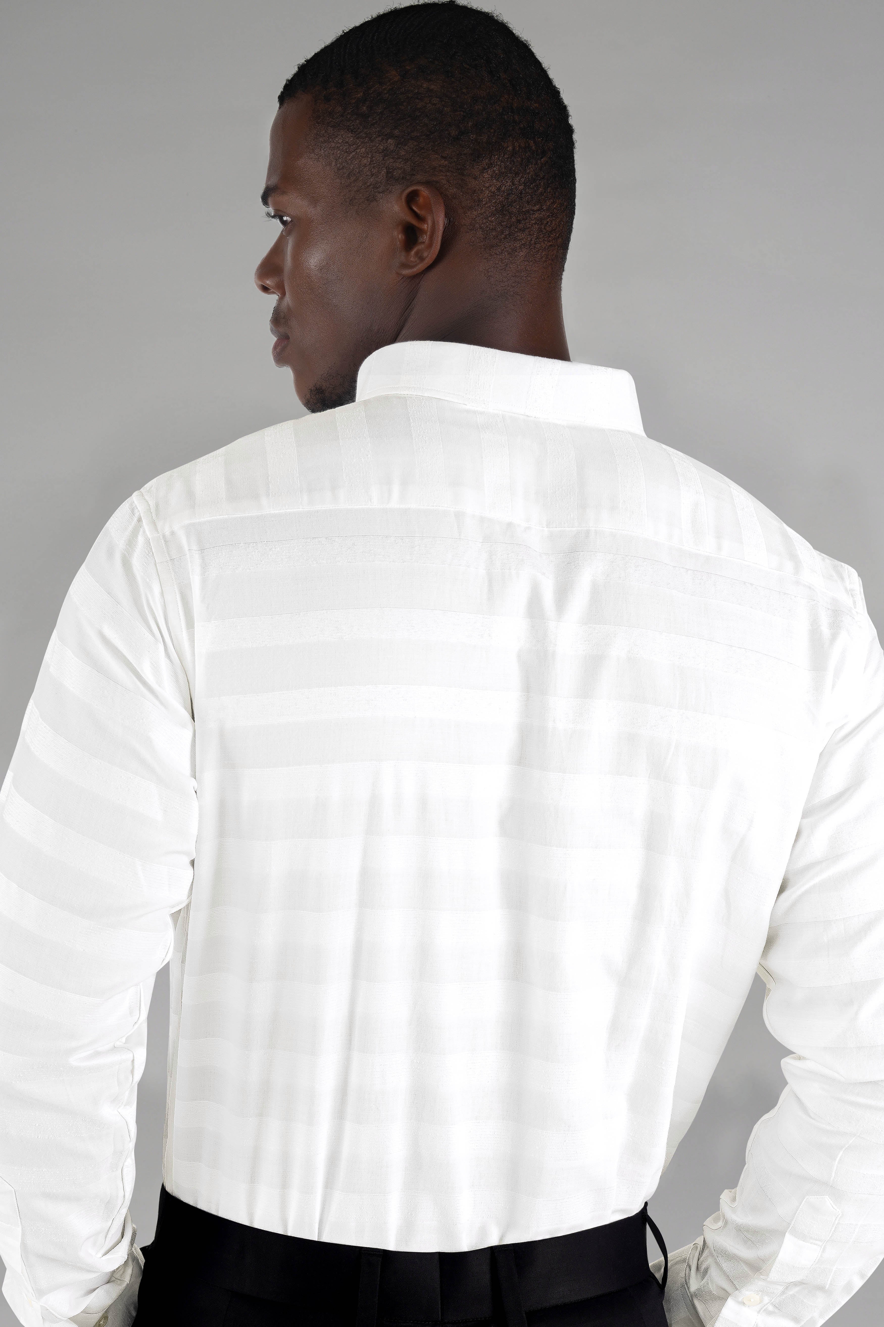 Bright White with Velvet Striped Textured Premium Cotton Shirt