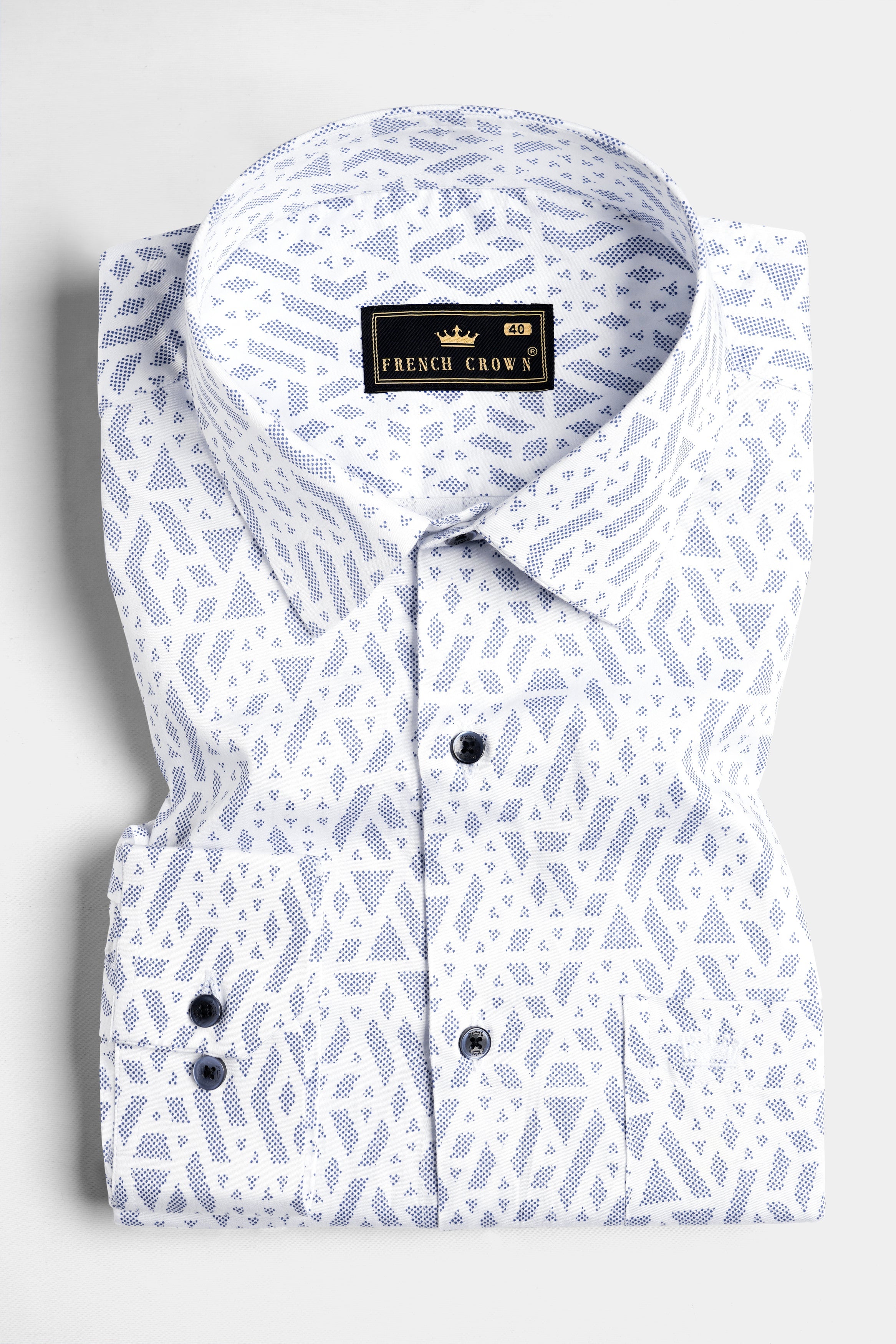 Bright White Geometric Pattern Printed Super Soft Premium Cotton Shirt