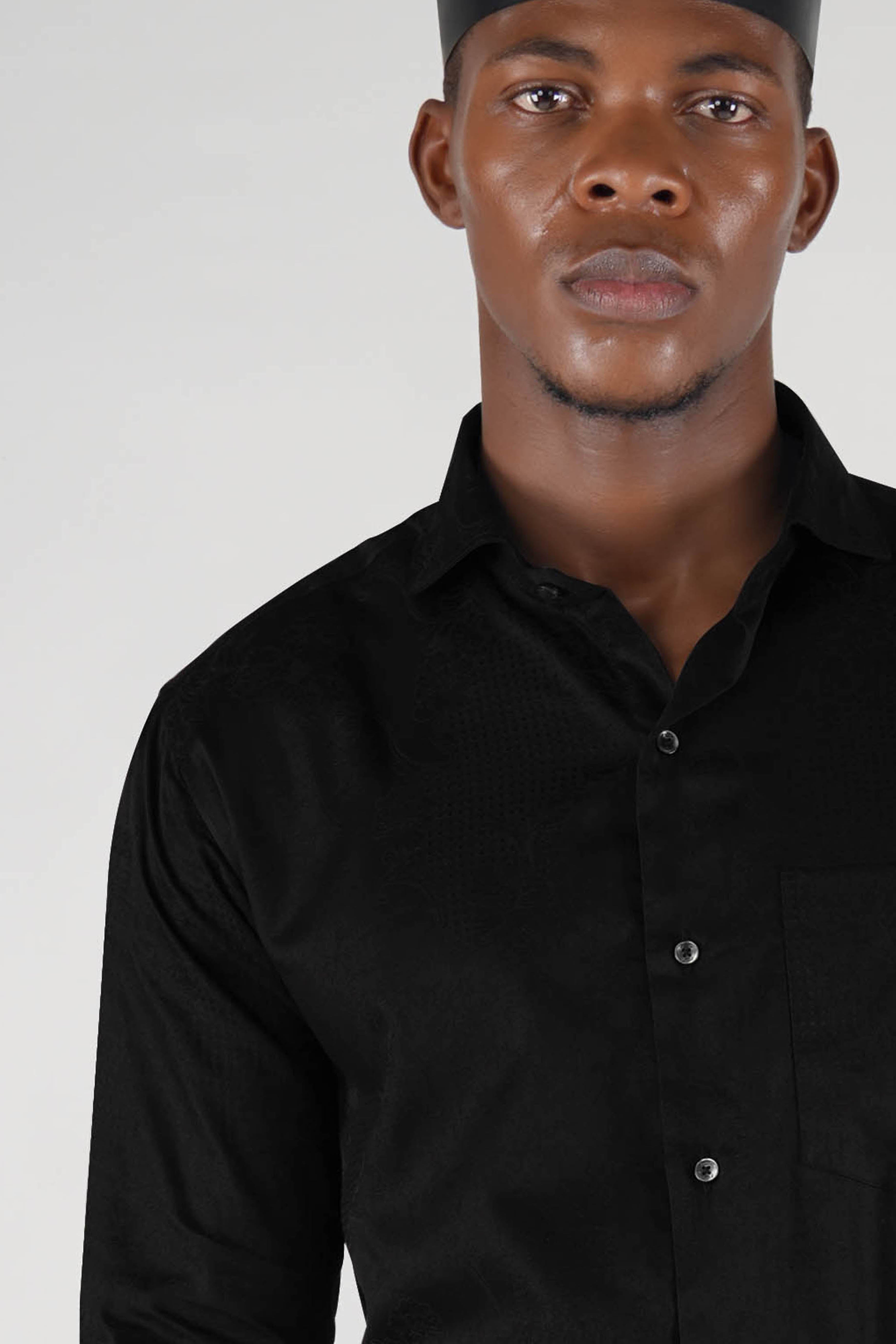 Jade Black Jacquard Textured Premium Giza Cotton Shirt