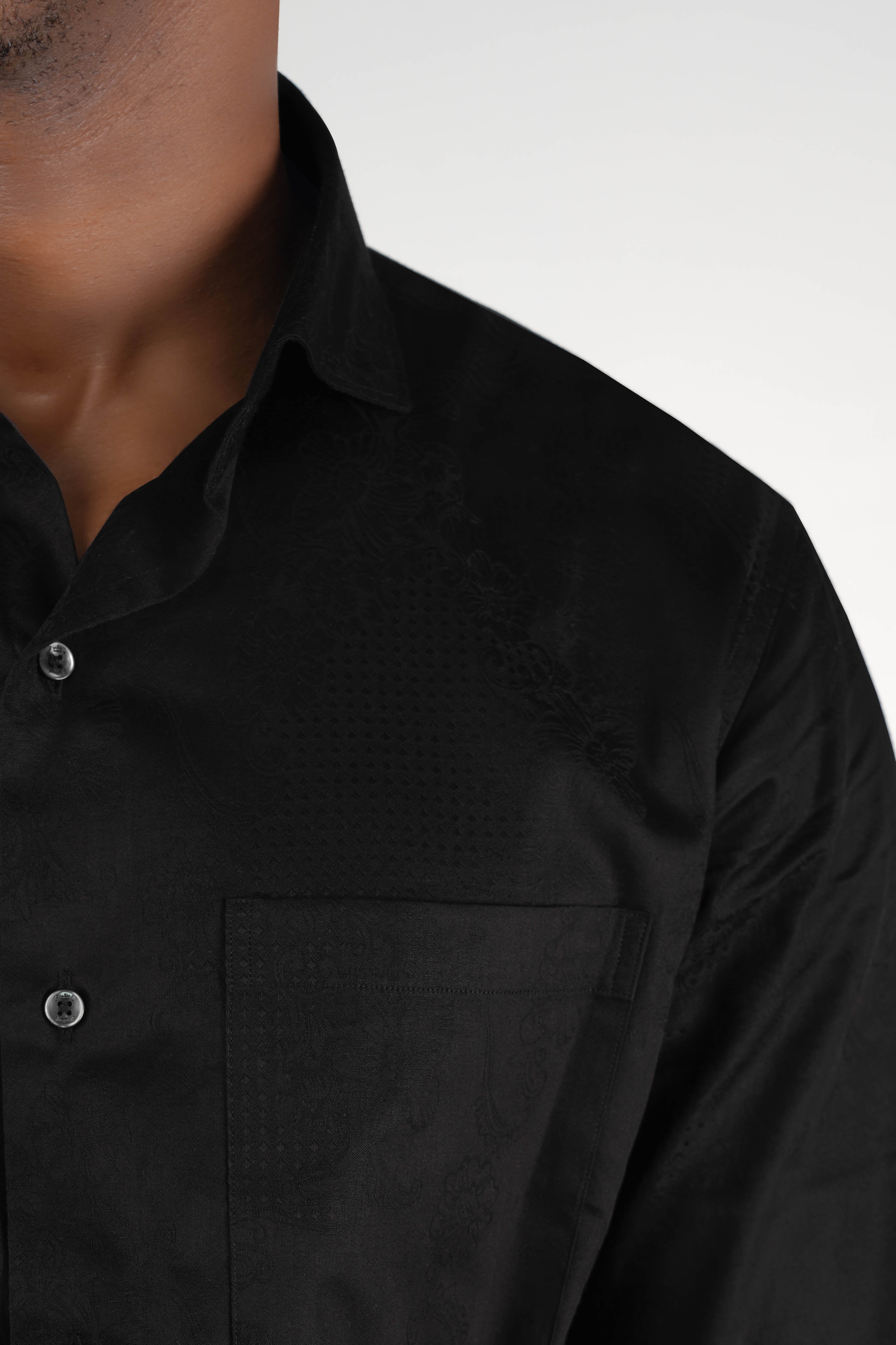 Jade Black Jacquard Textured Premium Giza Cotton Shirt