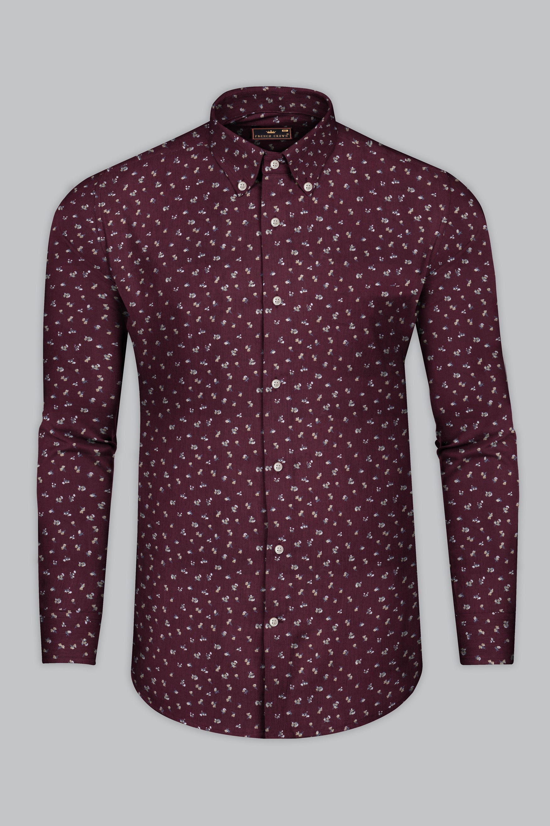 Wine Color with Ditsy Flower Printed Twill Premium Cotton Shirt