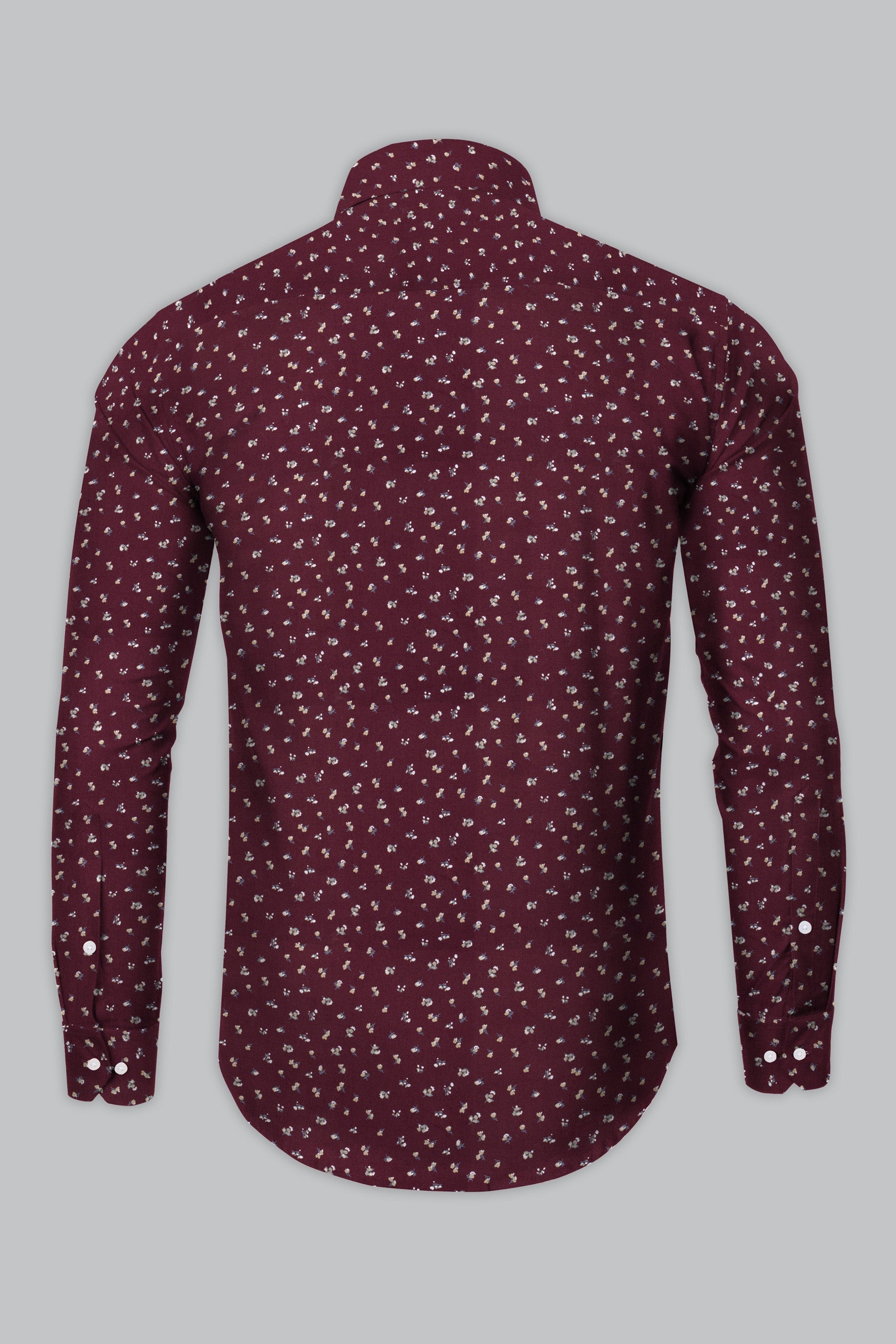 Wine Color with Ditsy Flower Printed Twill Premium Cotton Shirt