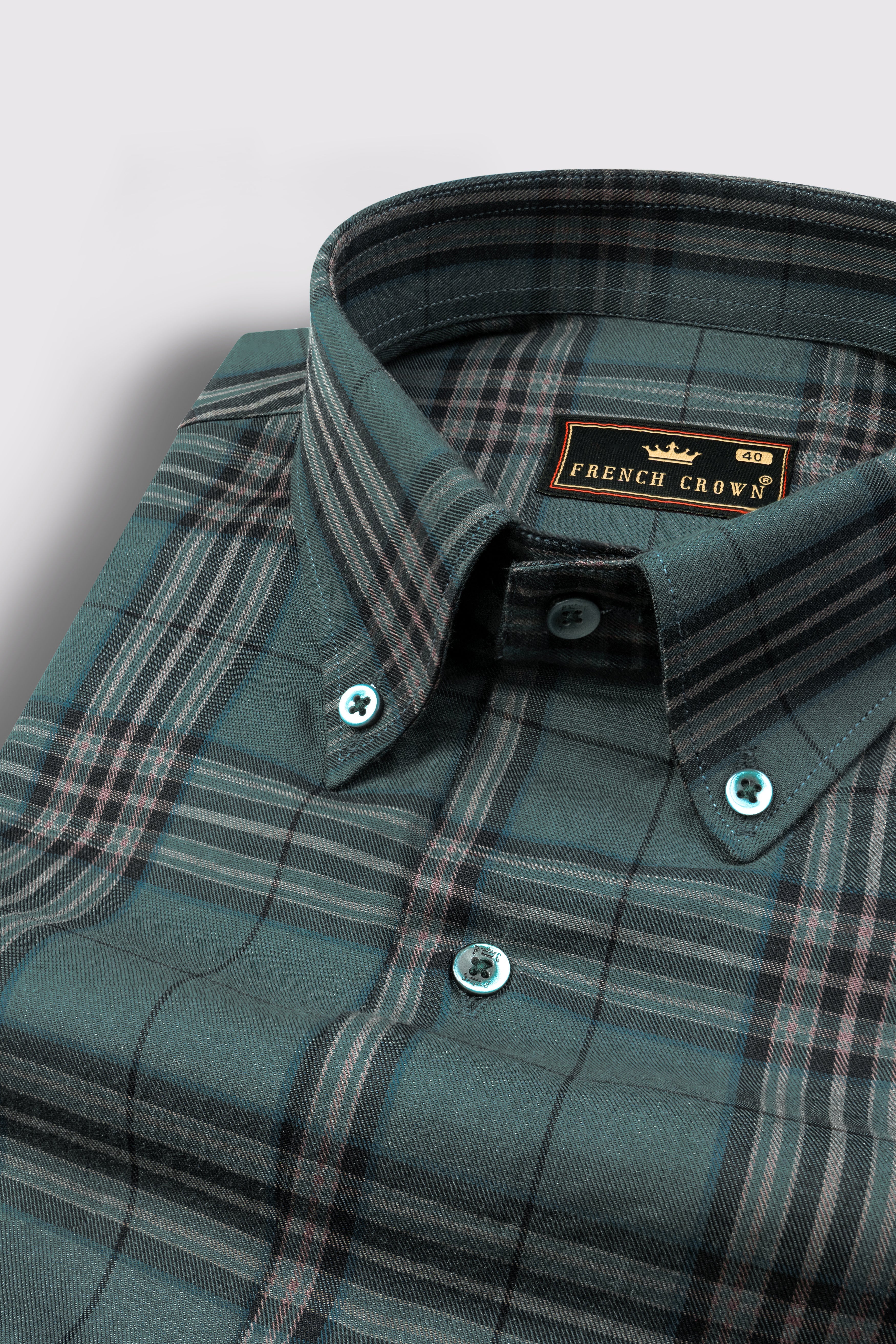 Nandor Green with Multicolor Plaid Textured Twill Premium Cotton Shirt