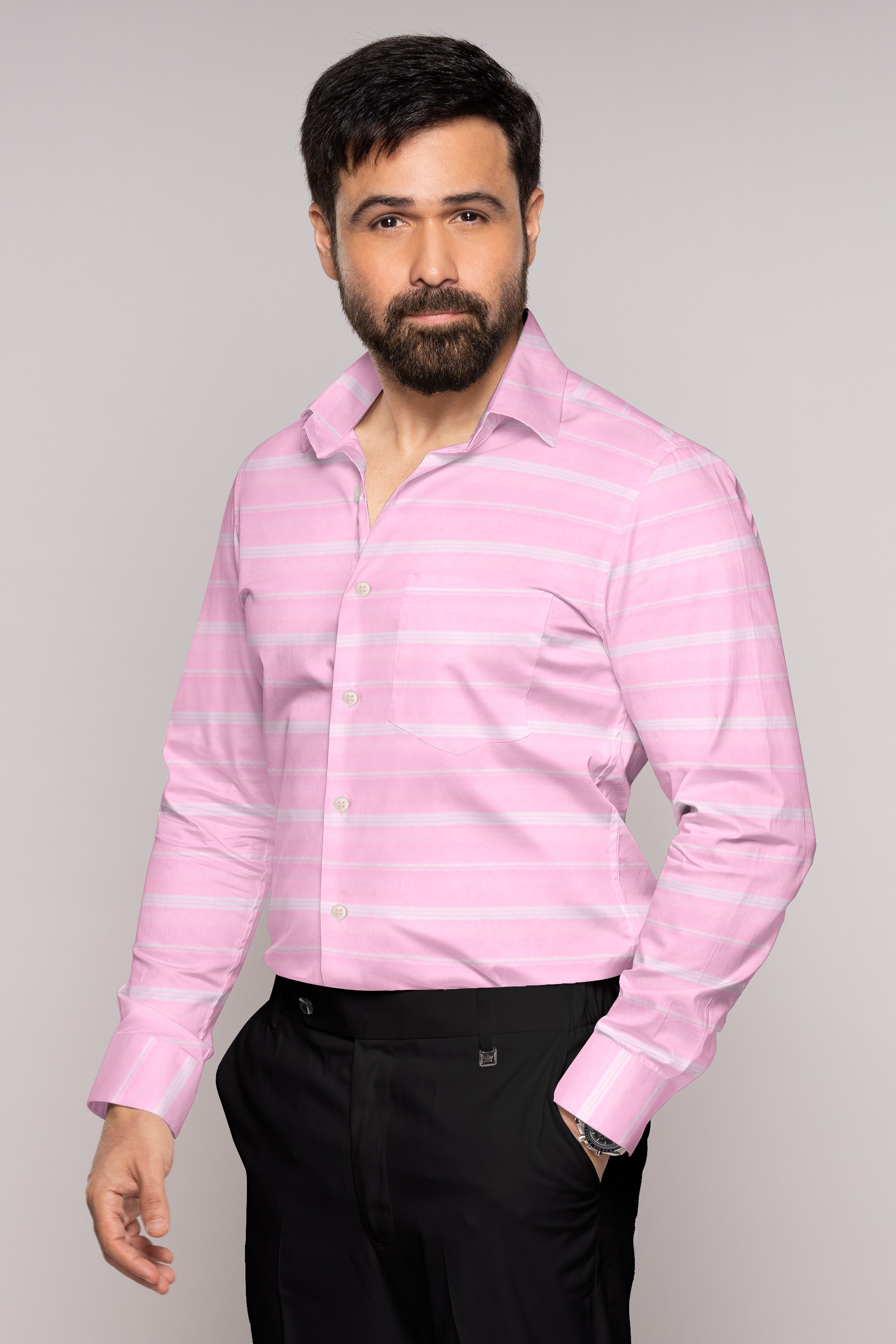 Thistle Pink with White Striped Royal Oxford Shirt