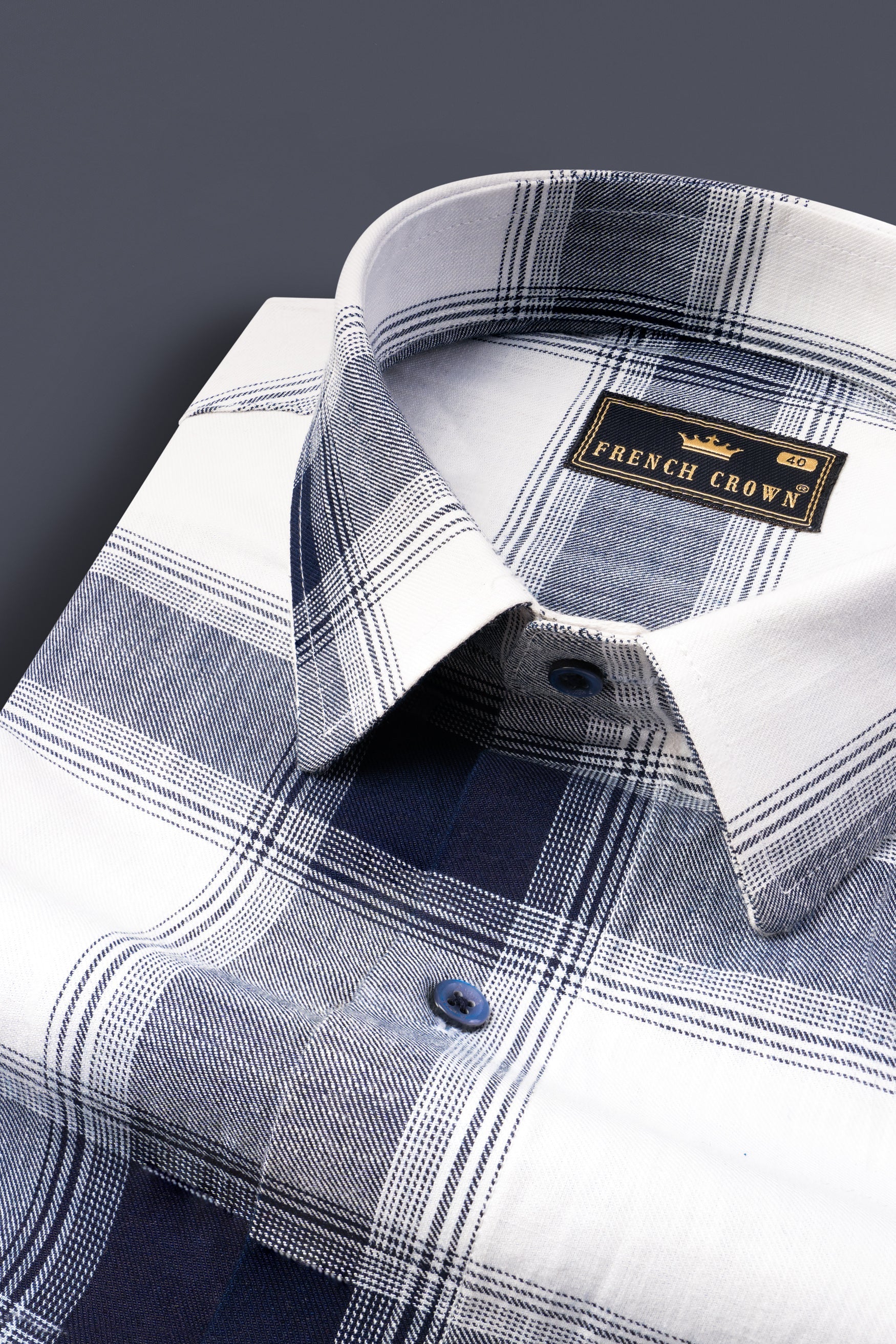 Bright White with Onyx Navy Blue Plaid Twill Premium Cotton Shirt