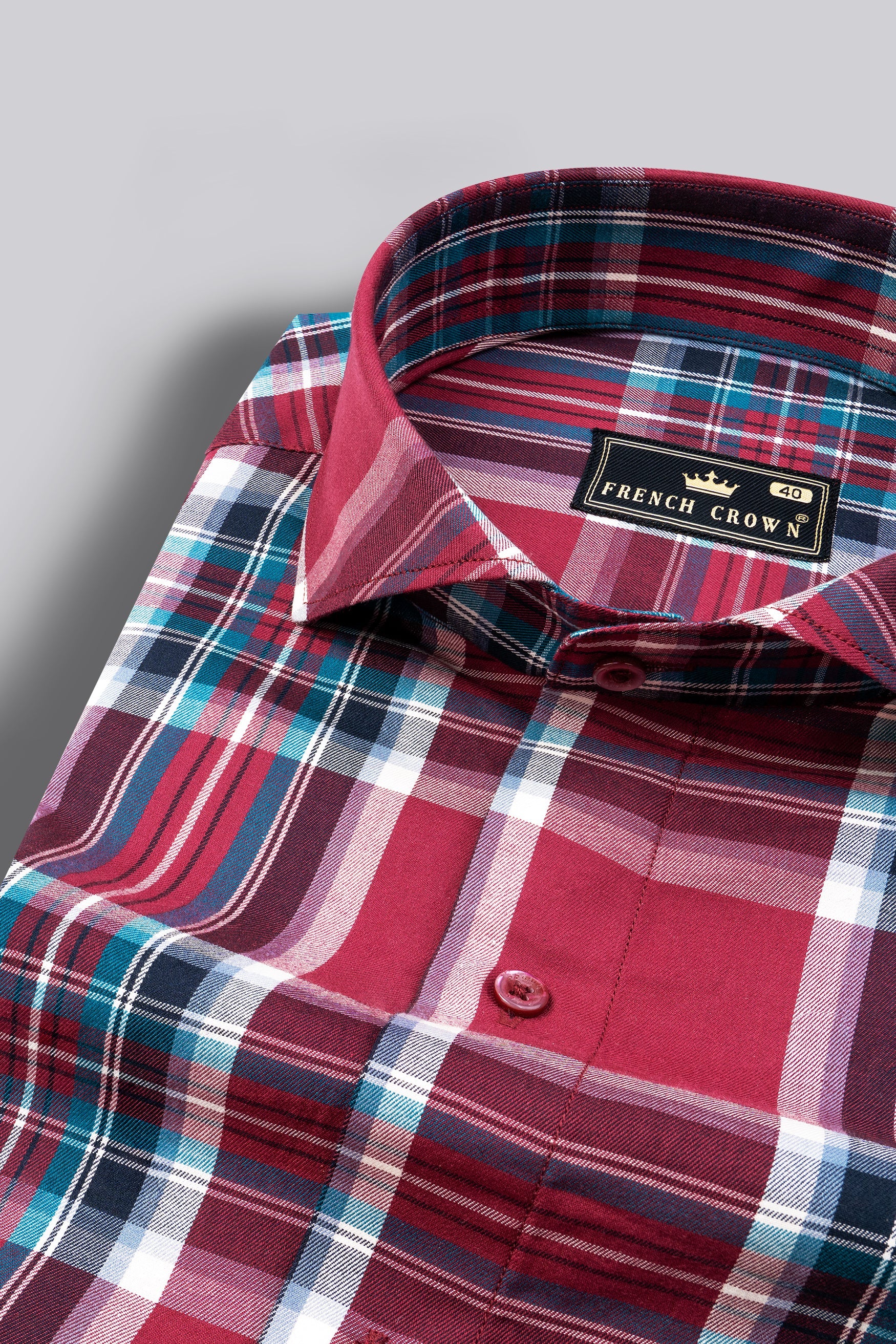 Claret Wine with Multicolored Plaid Twill Premium Cotton Shirt