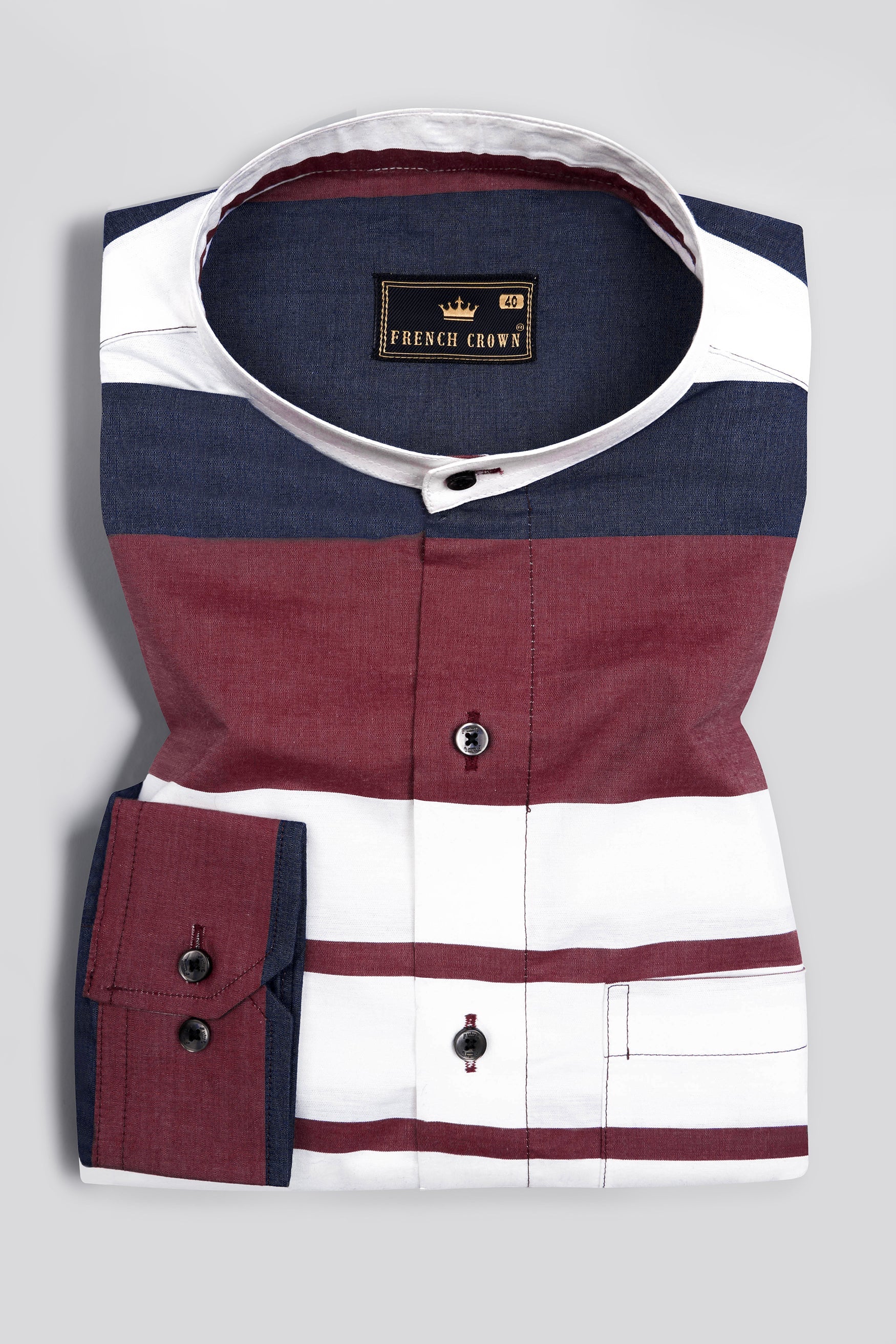 Mauve Red with White and Mirage Navy Blue Striped Super Soft Premium Cotton Shirt