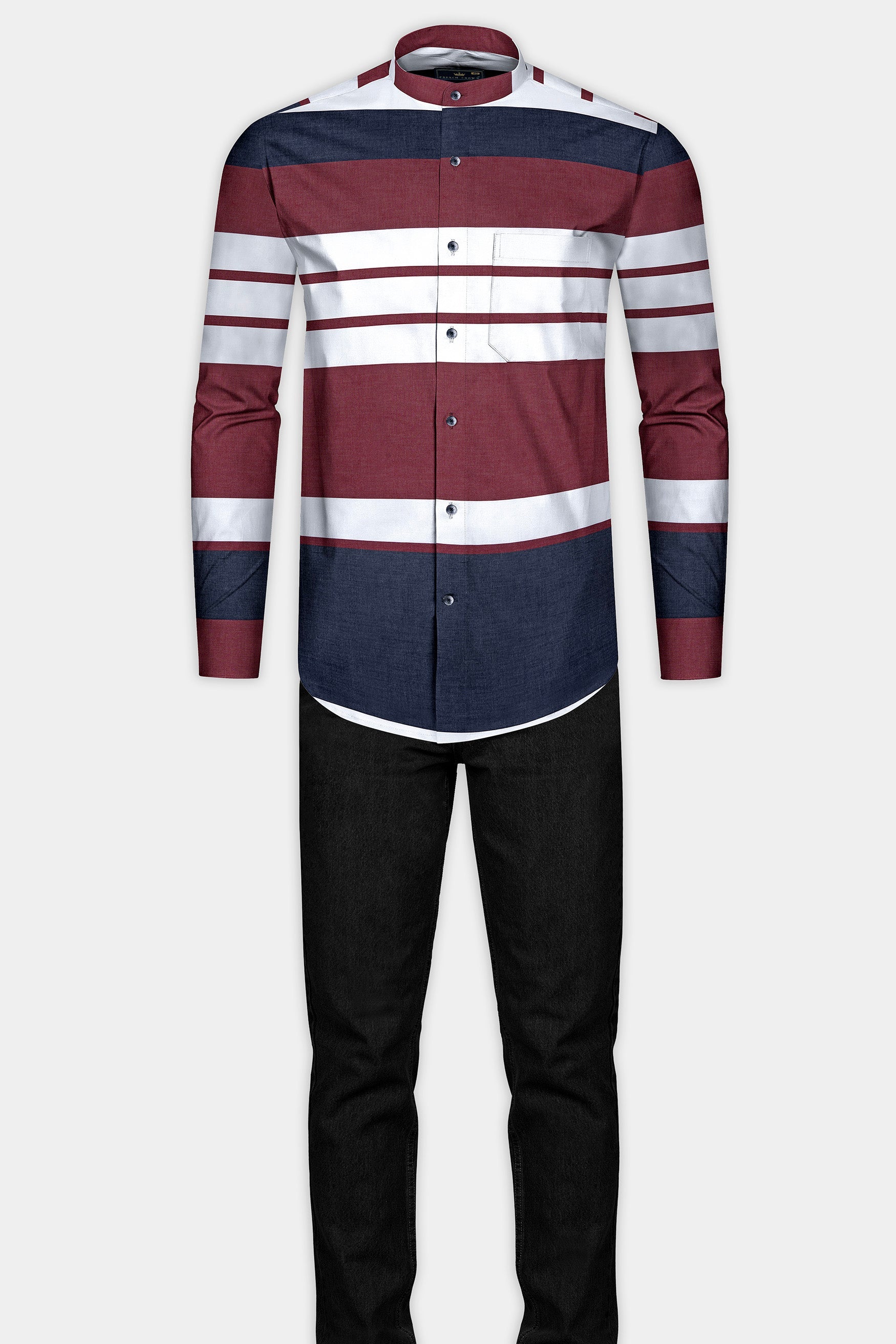 Mauve Red with White and Mirage Navy Blue Striped Super Soft Premium Cotton Shirt