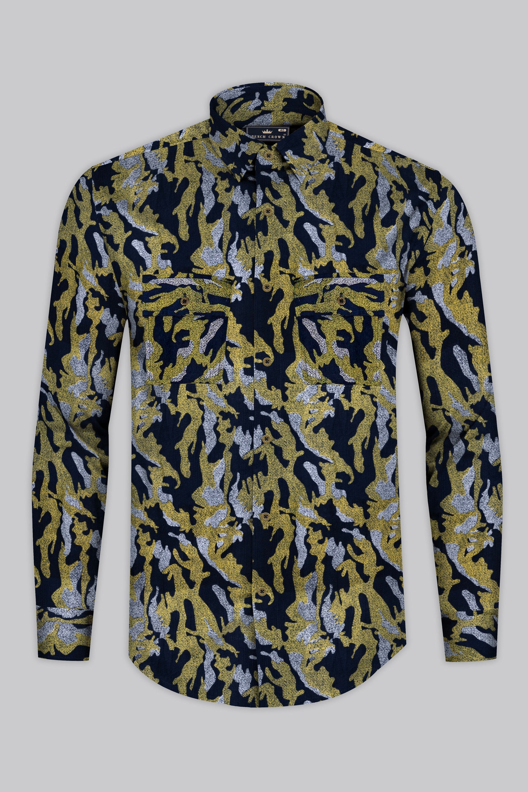 Chelsea Green with Mirage Navy Blue Camouflage Textured Corduroy Shirt