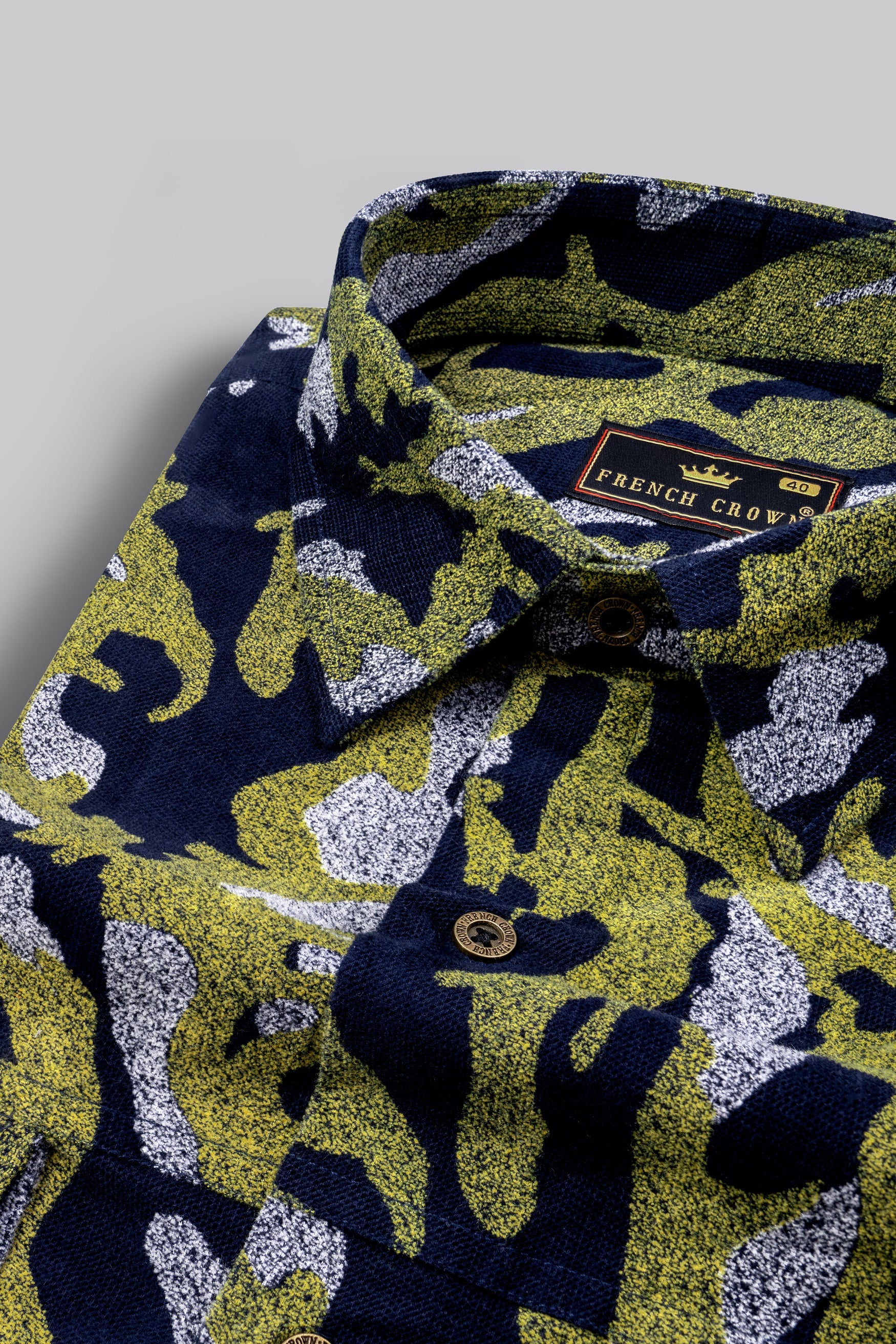 Chelsea Green with Mirage Navy Blue Camouflage Textured Corduroy Shirt