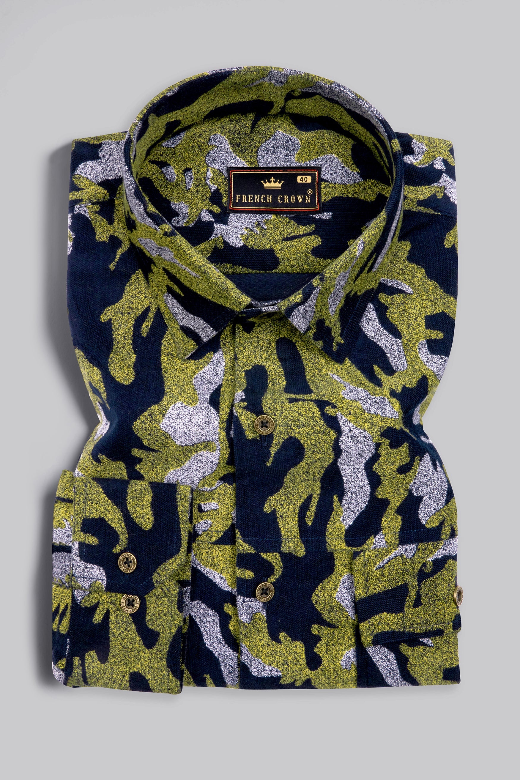 Chelsea Green with Mirage Navy Blue Camouflage Textured Corduroy Shirt