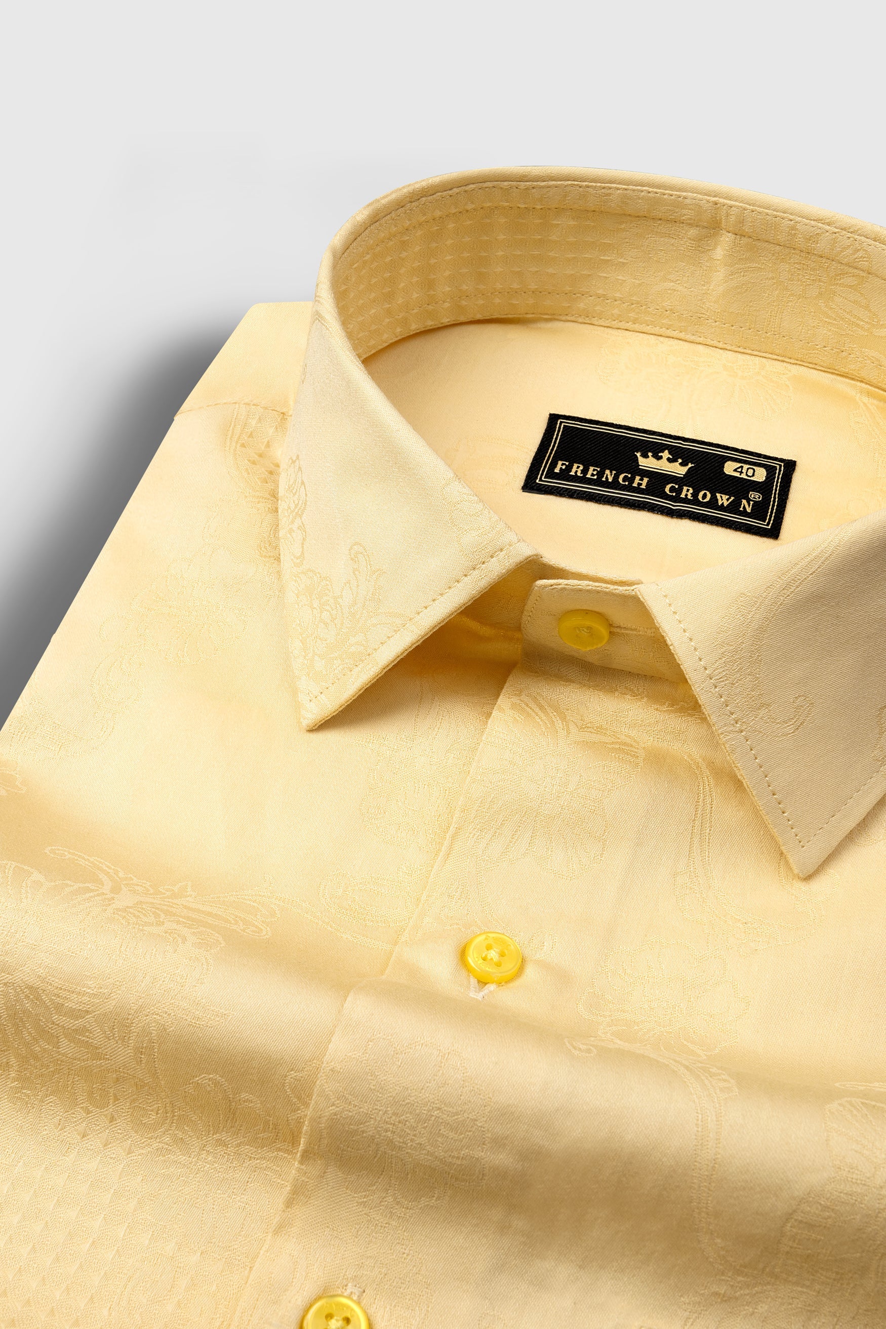 Tacao Yellow Jacquard Textured Premium Giza Cotton Shirt