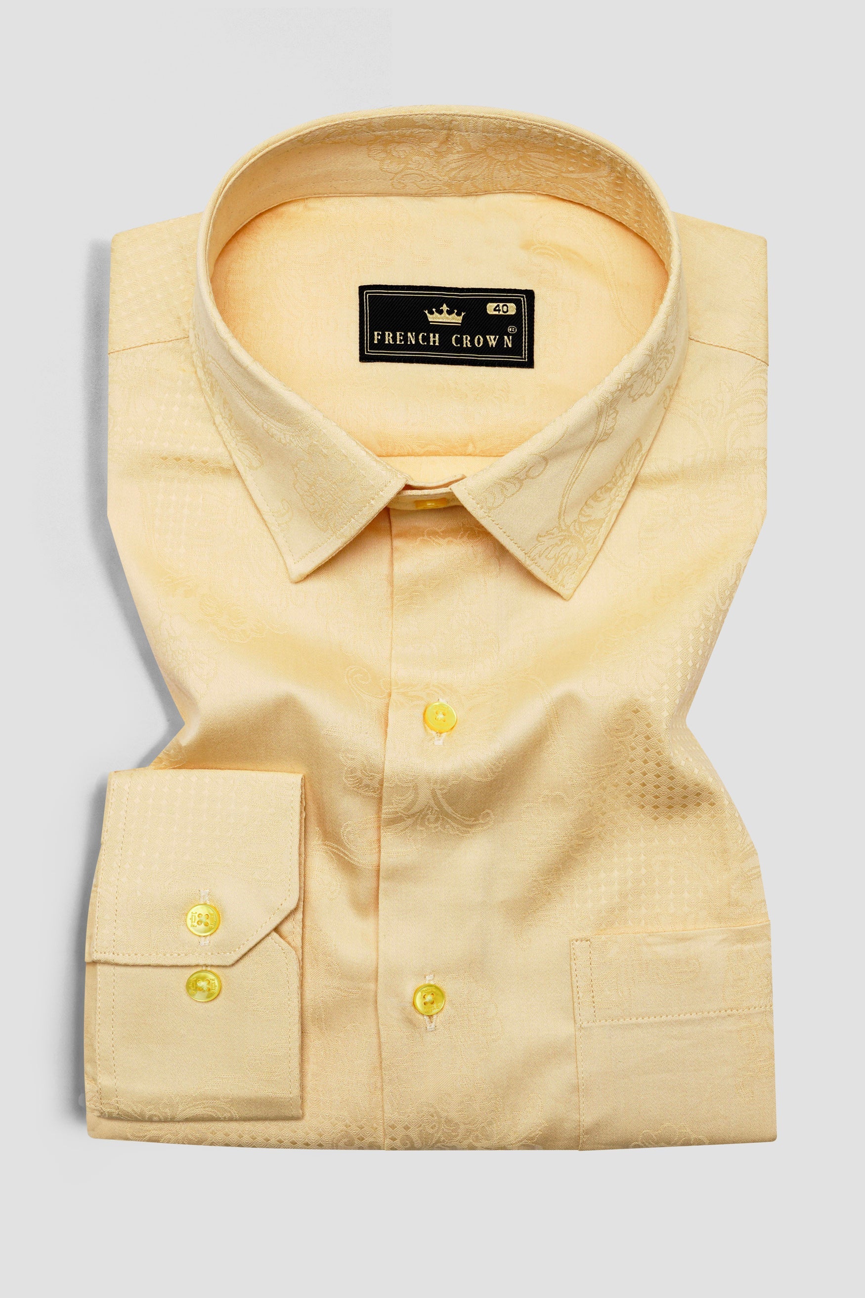 Tacao Yellow Jacquard Textured Premium Giza Cotton Shirt