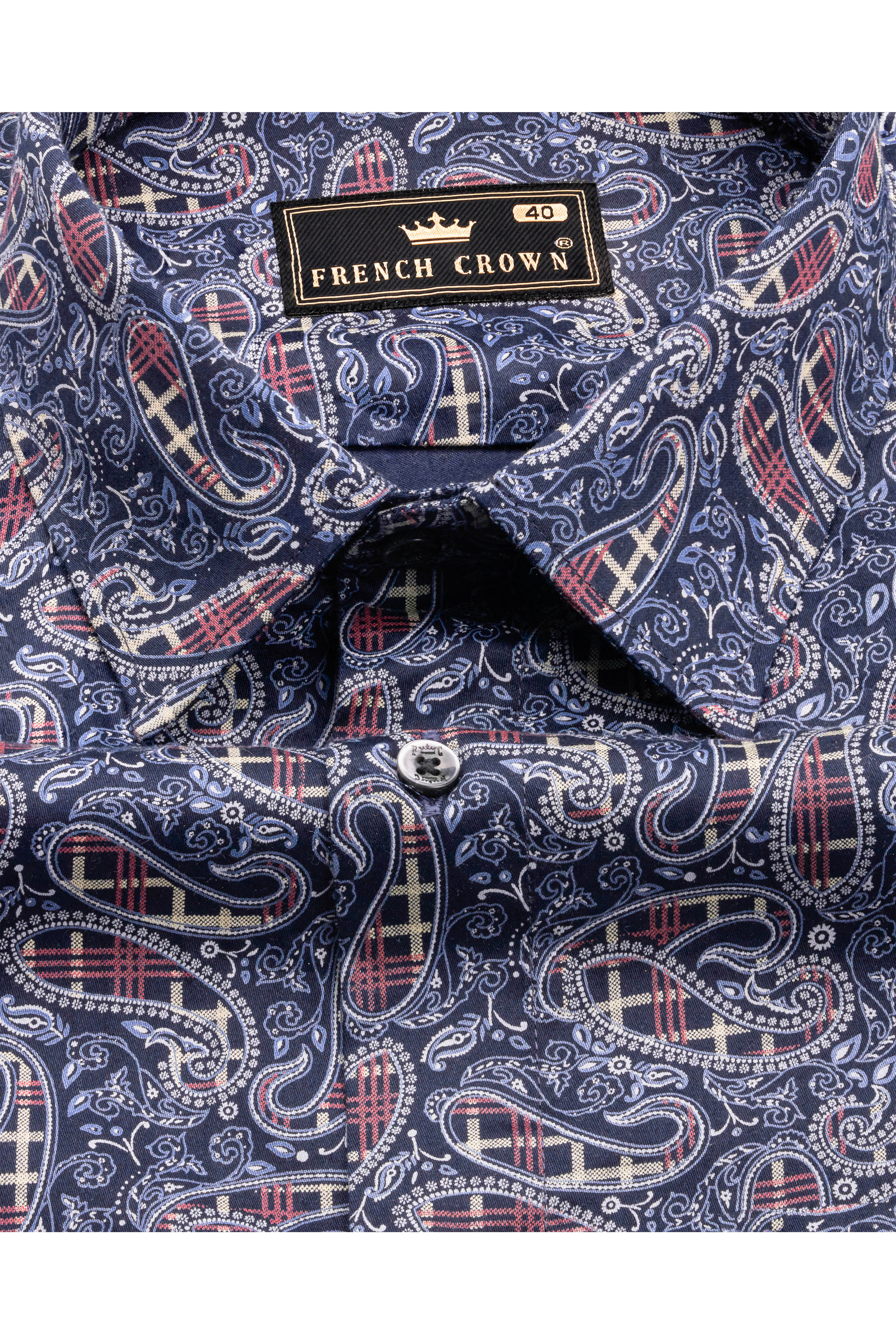 Firefly Blue with Multicolour Paisley Printed Super Soft Premium Cotton Shirt