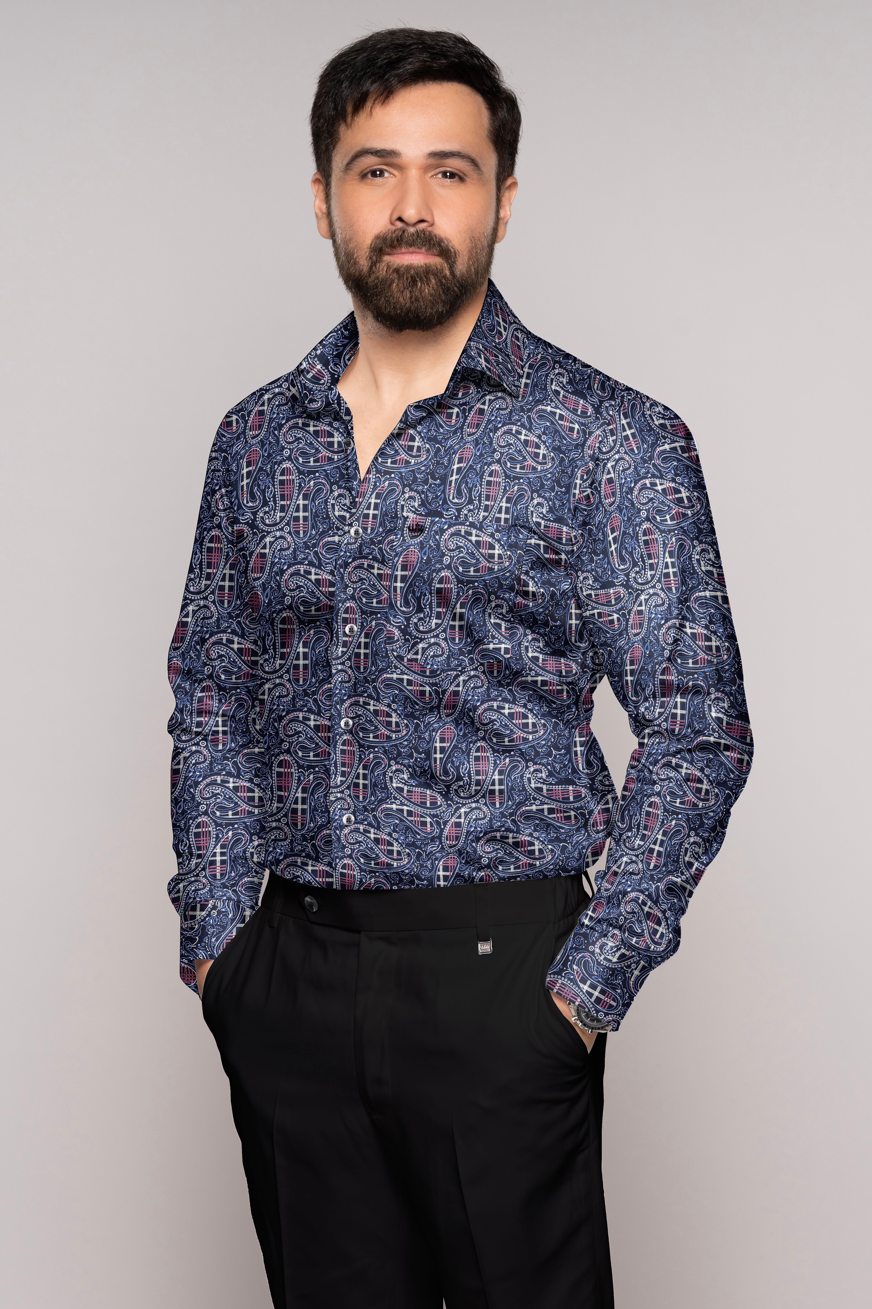 Firefly Blue with Multicolour Paisley Printed Super Soft Premium Cotton Shirt