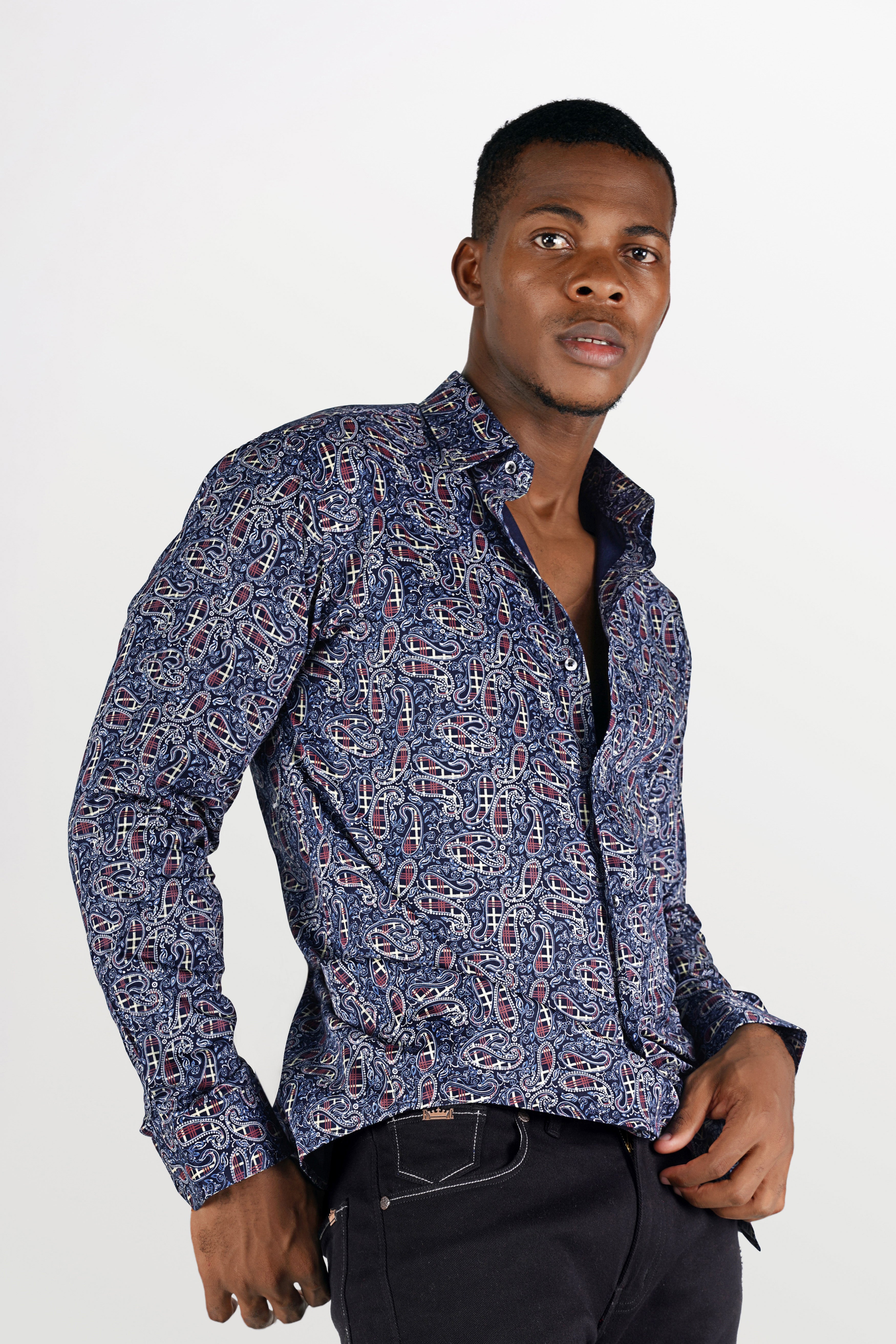 Firefly Blue with Multicolour Paisley Printed Super Soft Premium Cotton Shirt