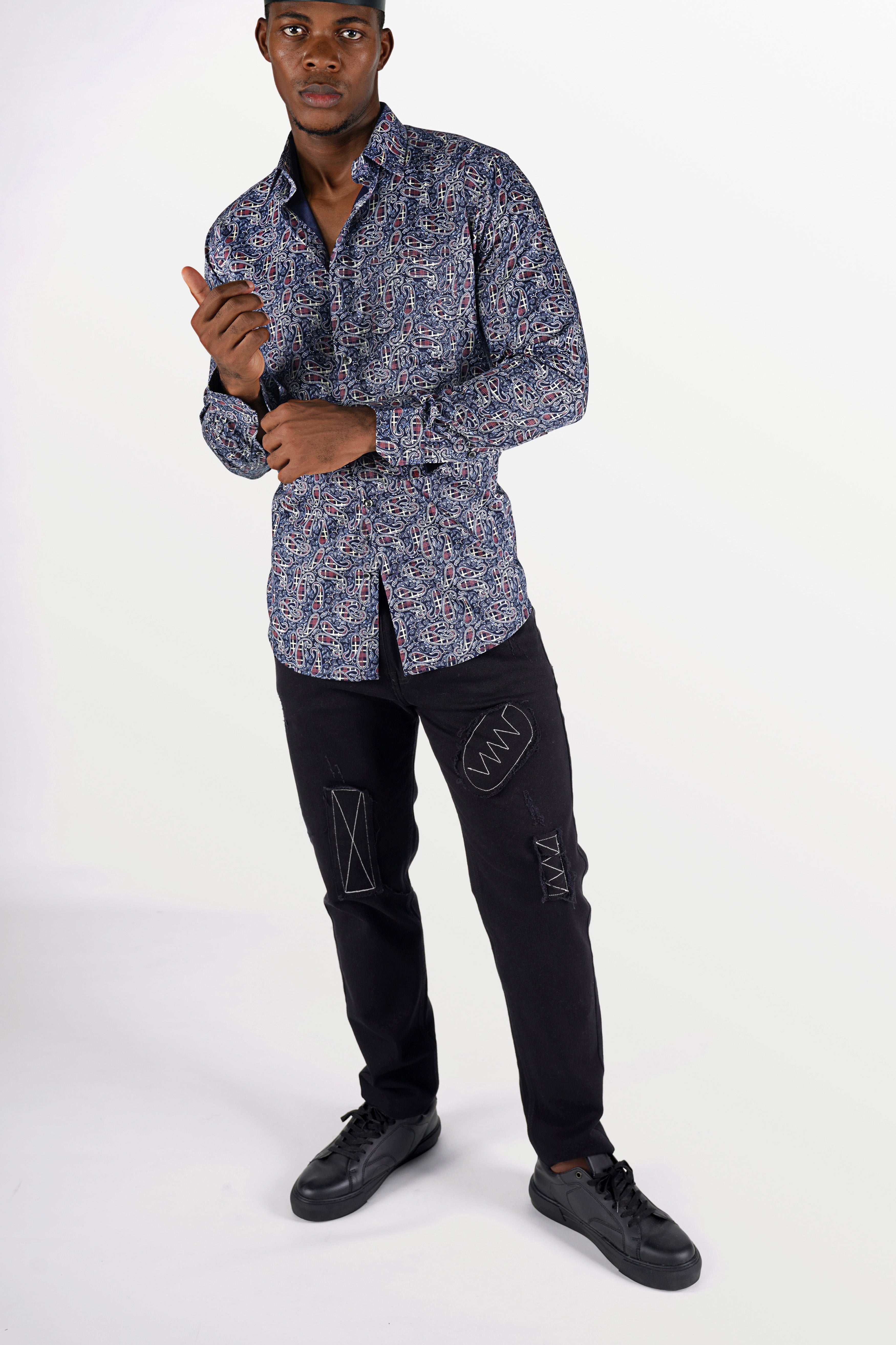 Firefly Blue with Multicolour Paisley Printed Super Soft Premium Cotton Shirt