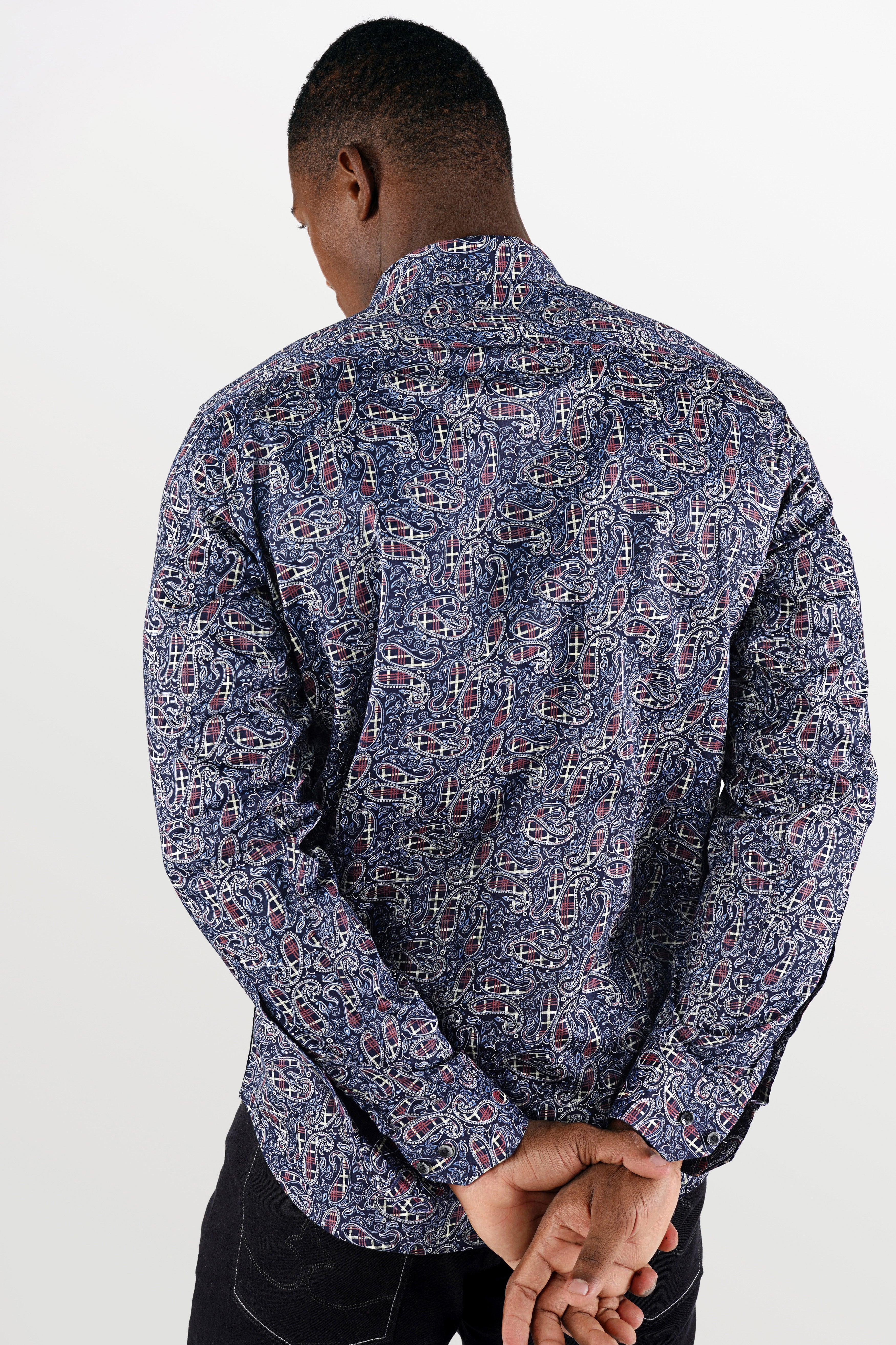 Firefly Blue with Multicolour Paisley Printed Super Soft Premium Cotton Shirt