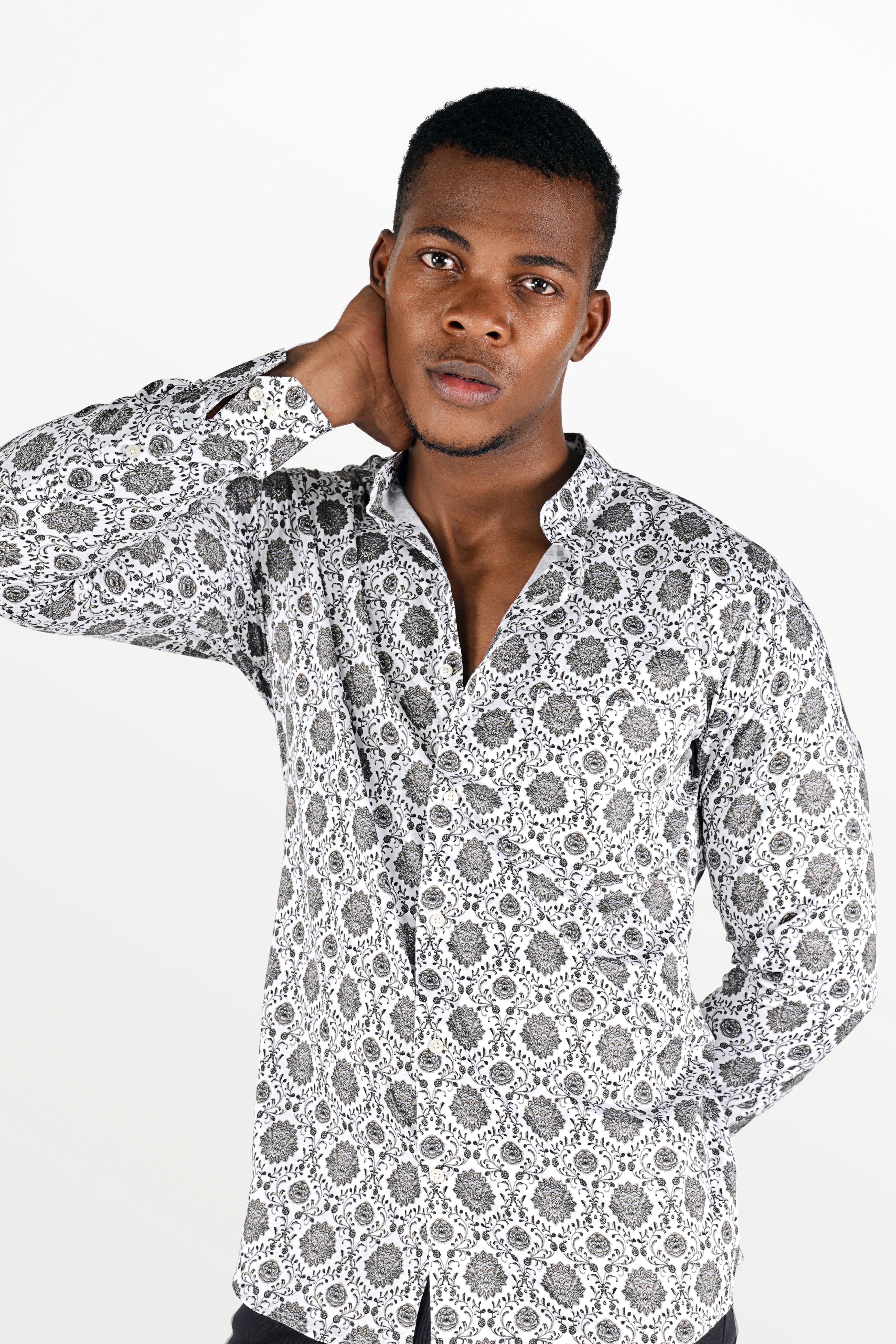 Bright White and Black Ethnic Printed Super Soft Premium Cotton Shirt