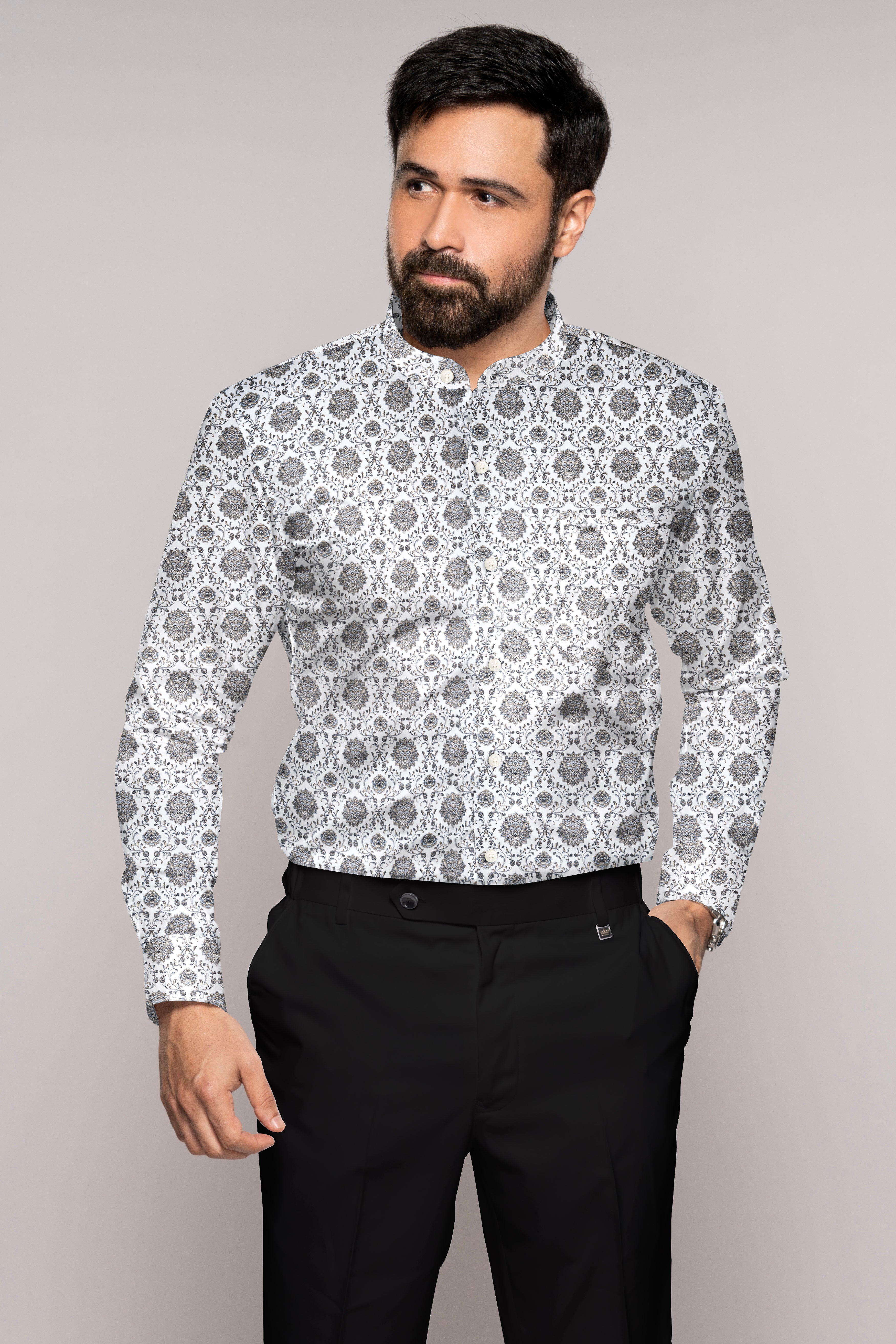 Bright White and Black Ethnic Printed Super Soft Premium Cotton Shirt