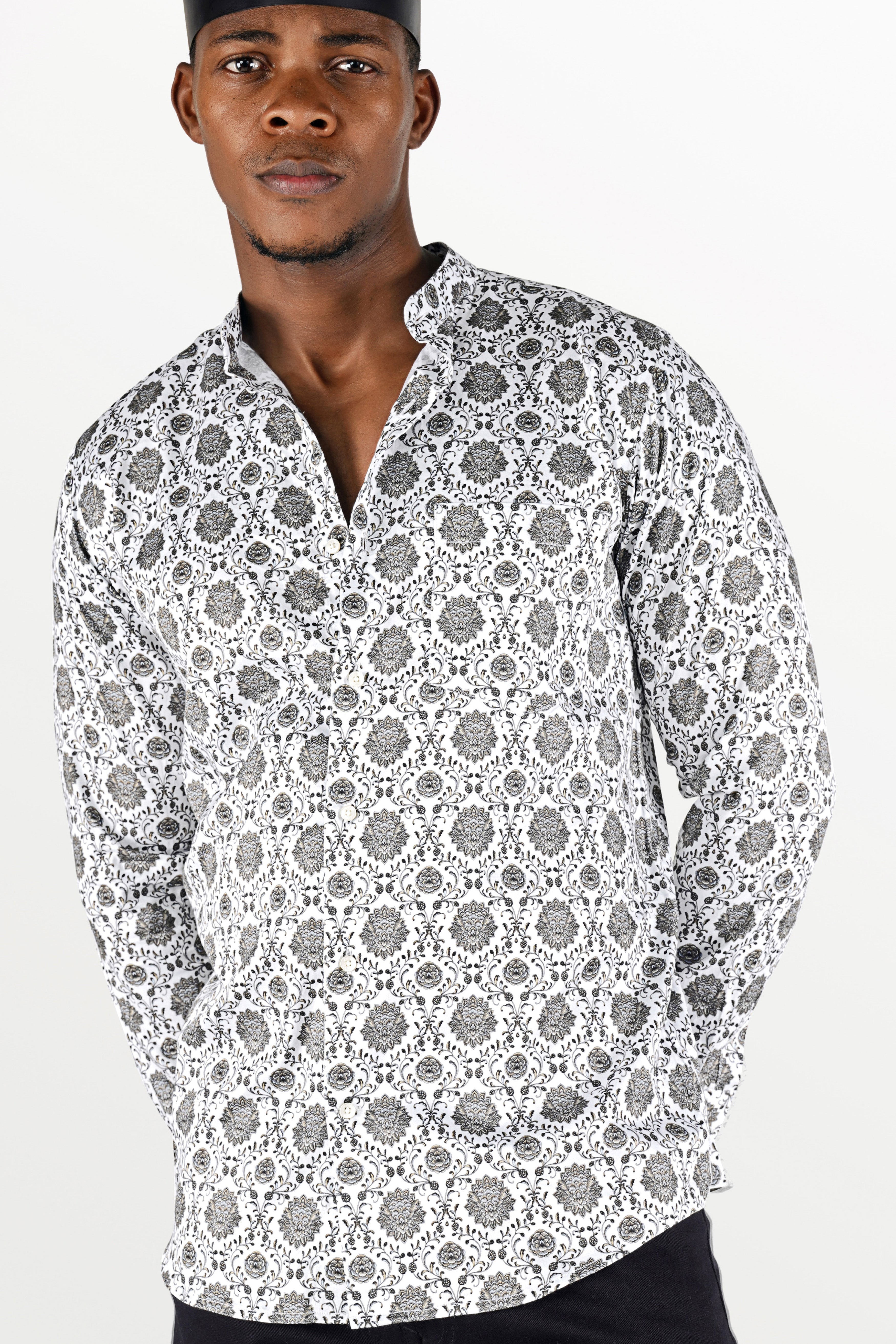 Bright White and Black Ethnic Printed Super Soft Premium Cotton Shirt