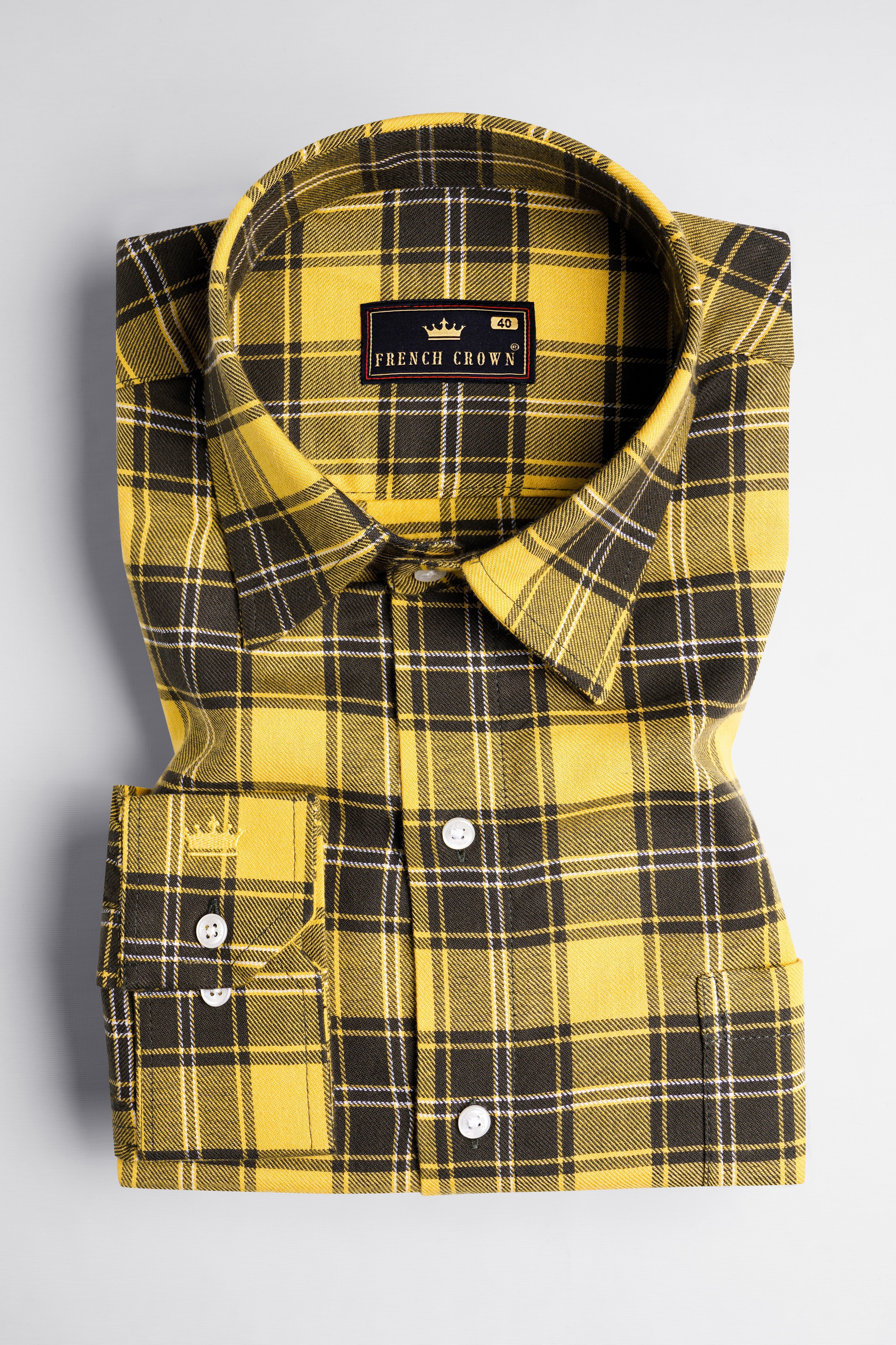 Straw Yellow with Waiouru Green Twill Checkered Premium Cotton Shirt 10291-38, 10291-H-38, 10291-39, 10291-H-39, 10291-40, 10291-H-40, 10291-42, 10291-H-42, 10291-44, 10291-H-44, 10291-46, 10291-H-46, 10291-48, 10291-H-48, 10291-50, 10291-H-50, 10291-52, 10291-H-52