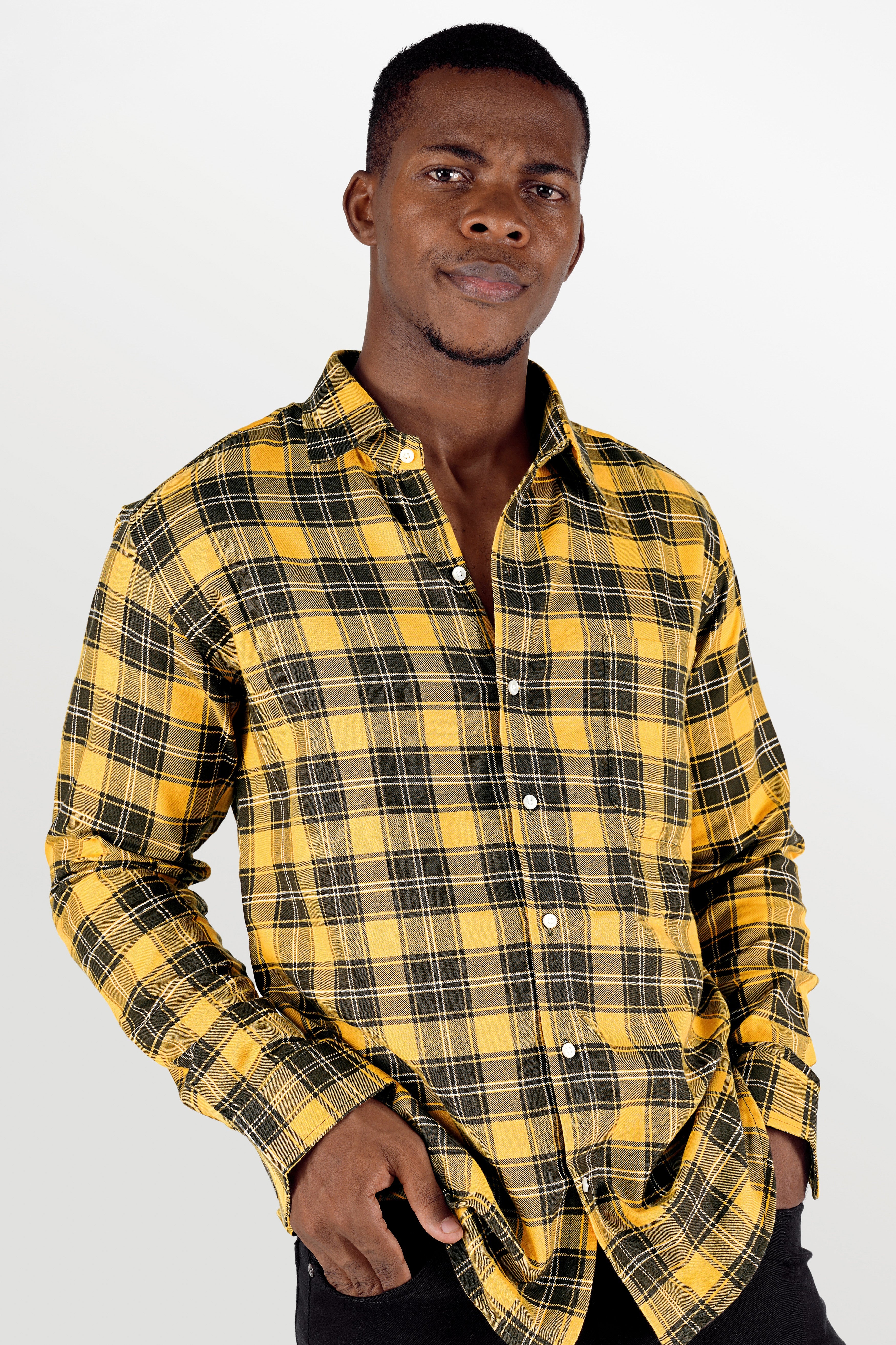 Straw Yellow with Waiouru Green Twill Checkered Premium Cotton Shirt 10291-38, 10291-H-38, 10291-39, 10291-H-39, 10291-40, 10291-H-40, 10291-42, 10291-H-42, 10291-44, 10291-H-44, 10291-46, 10291-H-46, 10291-48, 10291-H-48, 10291-50, 10291-H-50, 10291-52, 10291-H-52