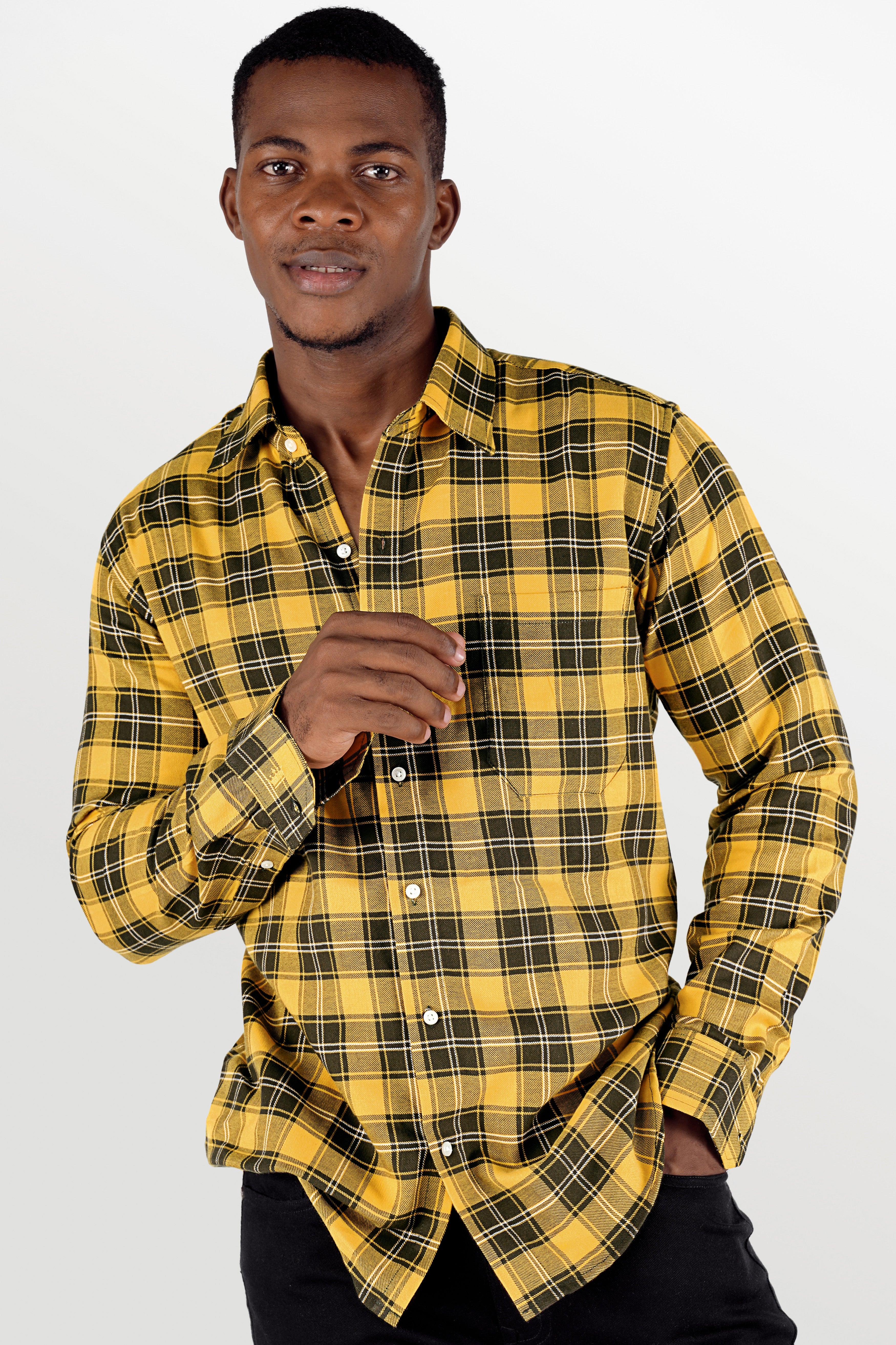 Straw Yellow with Waiouru Green Twill Checkered Premium Cotton Shirt 10291-38, 10291-H-38, 10291-39, 10291-H-39, 10291-40, 10291-H-40, 10291-42, 10291-H-42, 10291-44, 10291-H-44, 10291-46, 10291-H-46, 10291-48, 10291-H-48, 10291-50, 10291-H-50, 10291-52, 10291-H-52