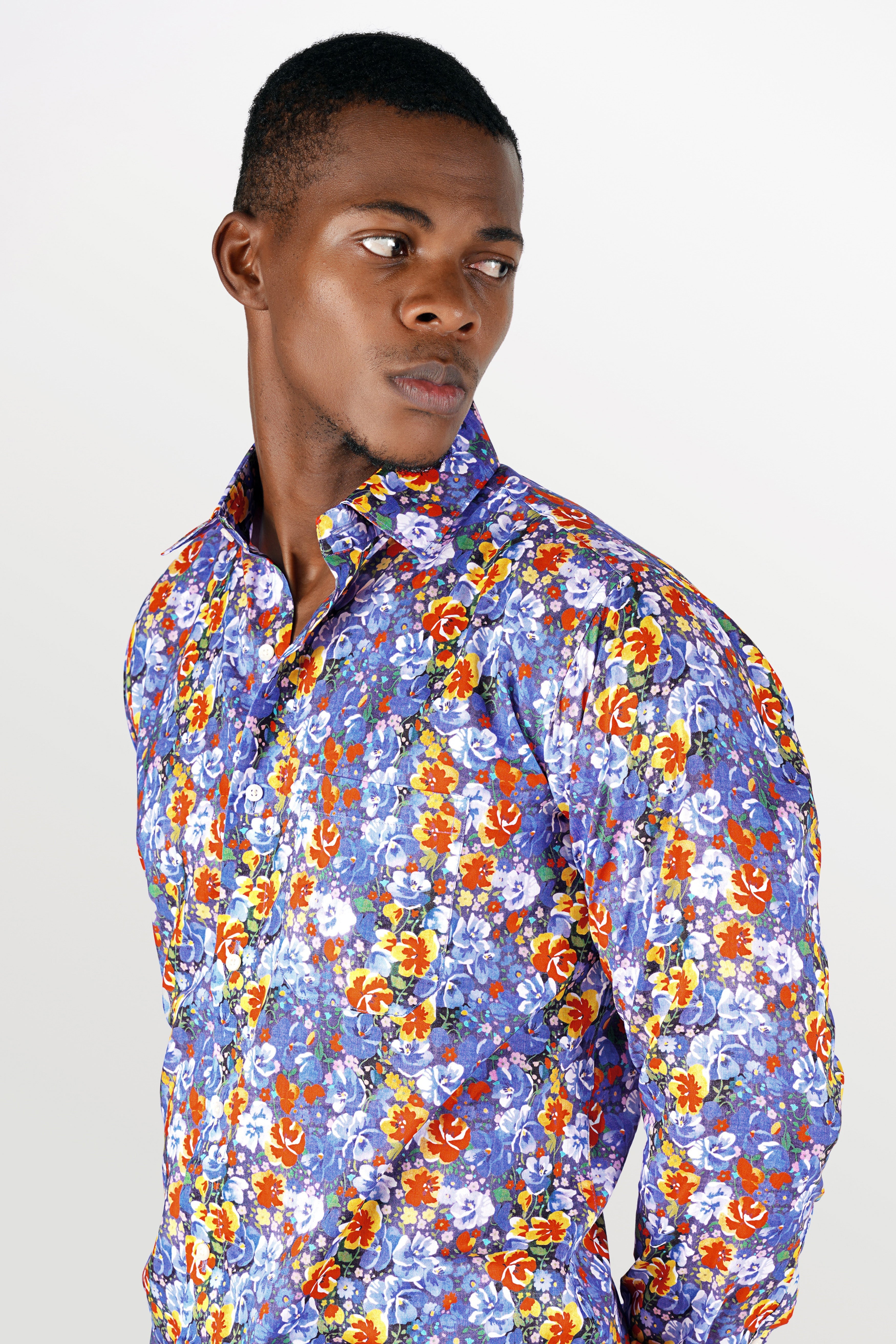 Scampi Purple with Reddish and White Rose Printed Premium Cotton Shirt