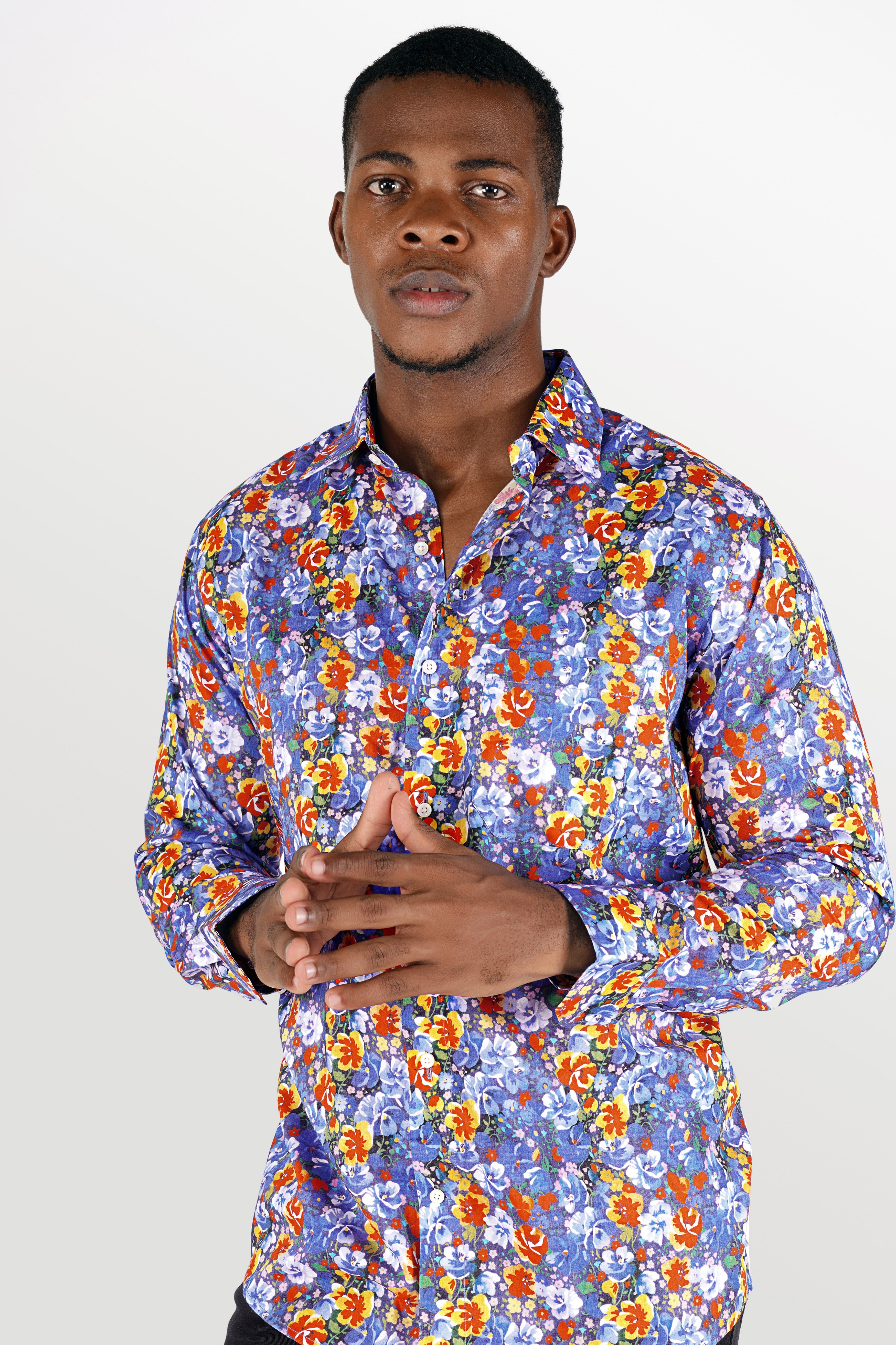 Scampi Purple with Reddish and White Rose Printed Premium Cotton Shirt