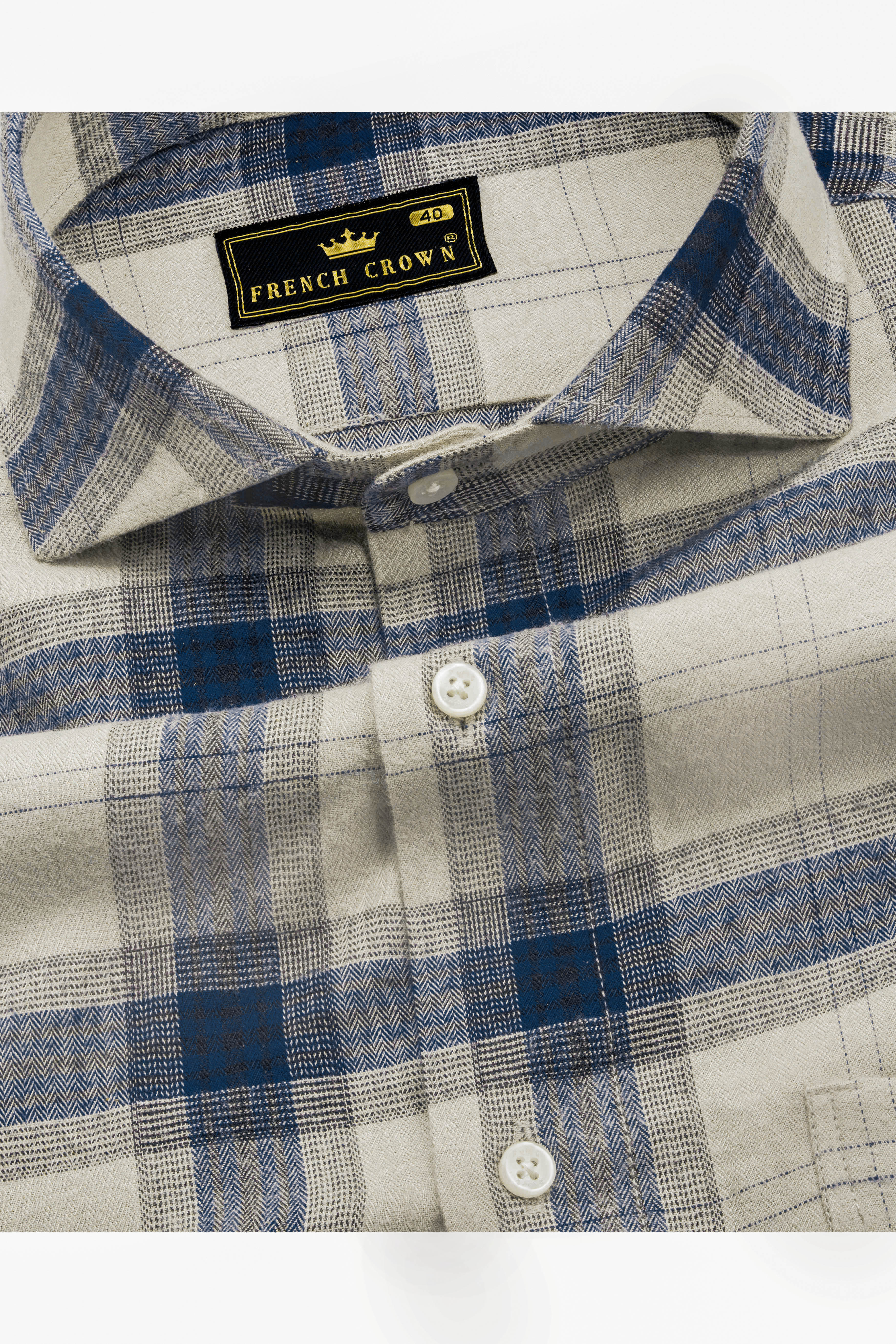 Cloud Brown and Viridian Green Checkered Herringbone Shirt