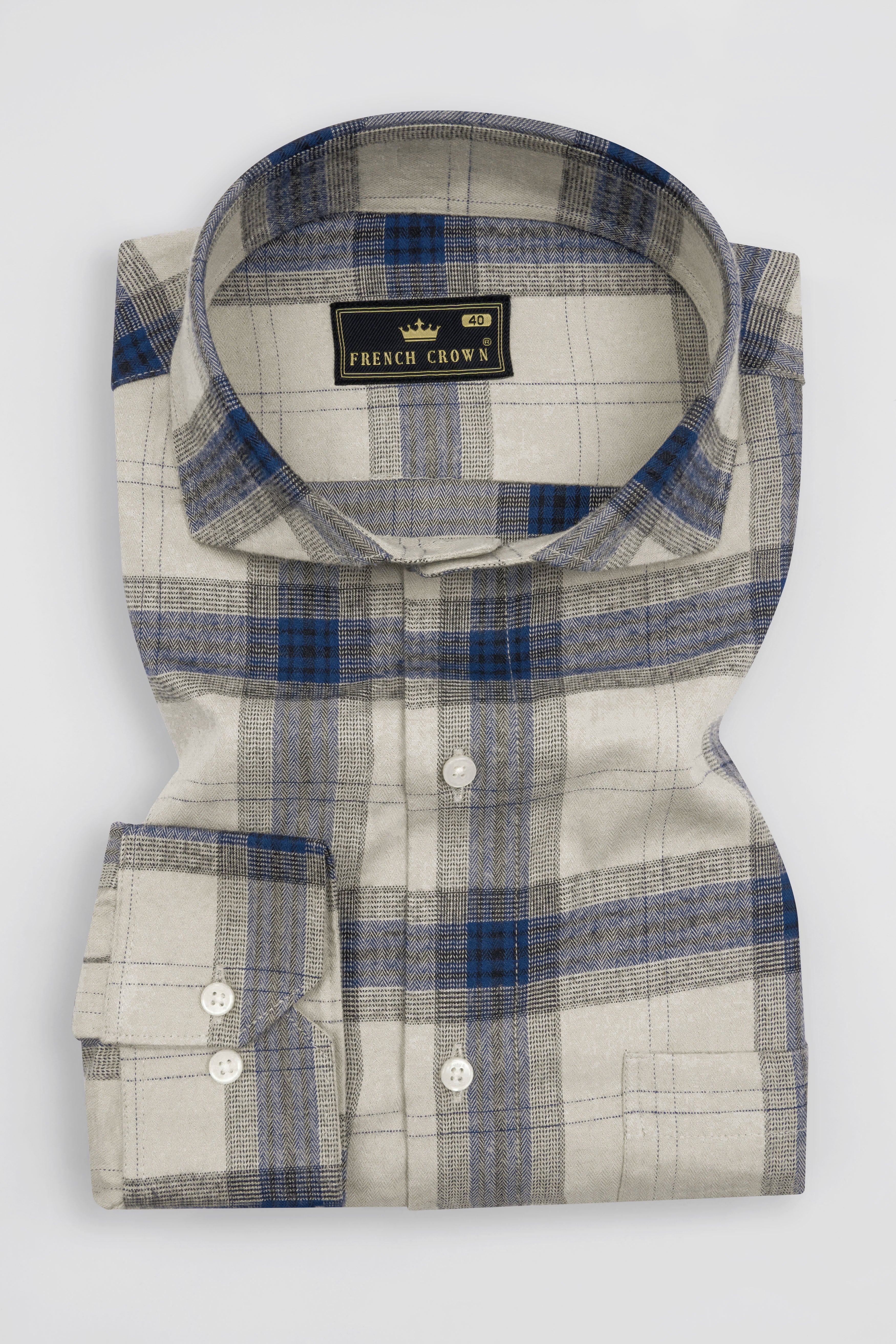 Cloud Brown and Viridian Green Checkered Herringbone Shirt