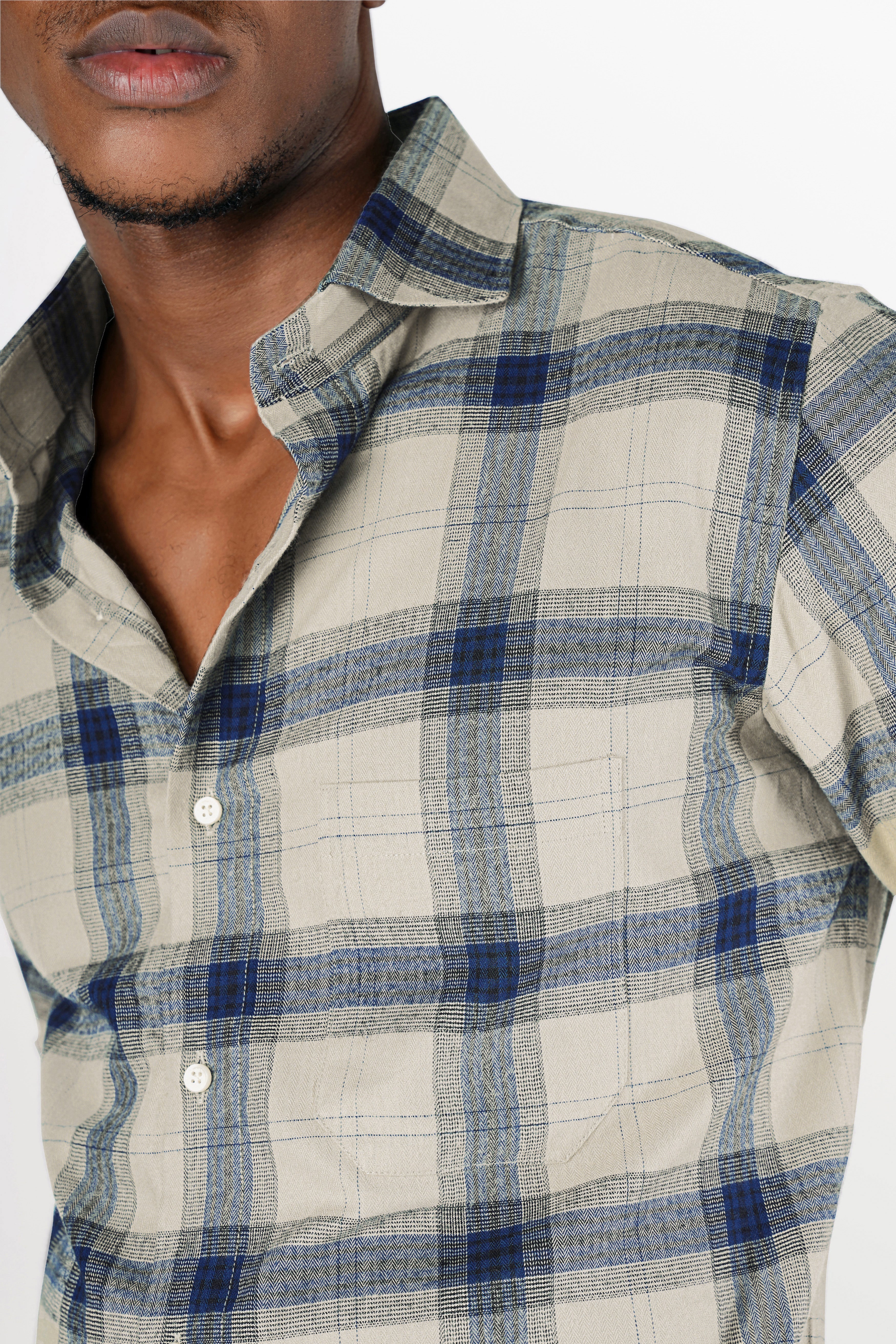 Cloud Brown and Viridian Green Checkered Herringbone Shirt