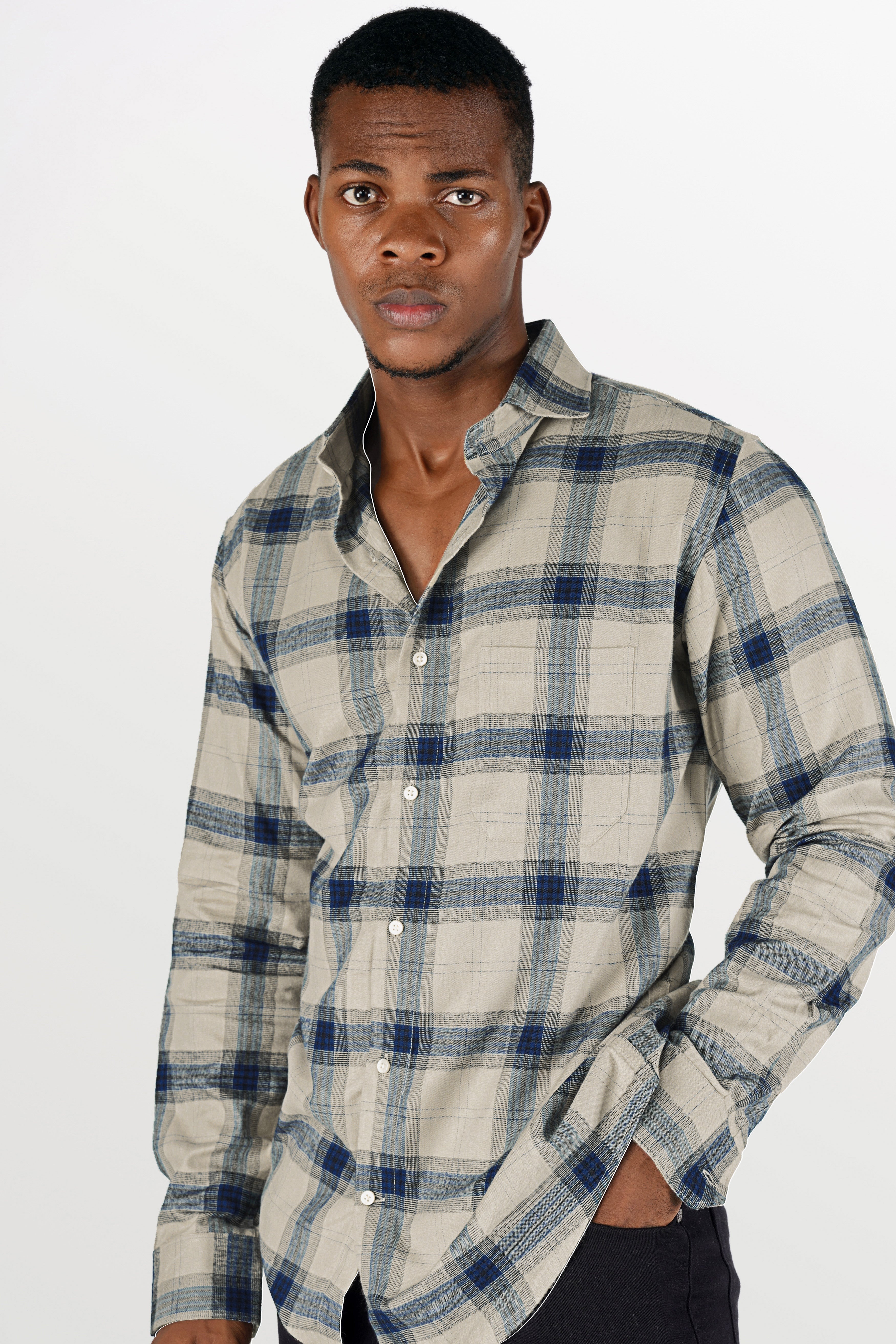 Cloud Brown and Viridian Green Checkered Herringbone Shirt