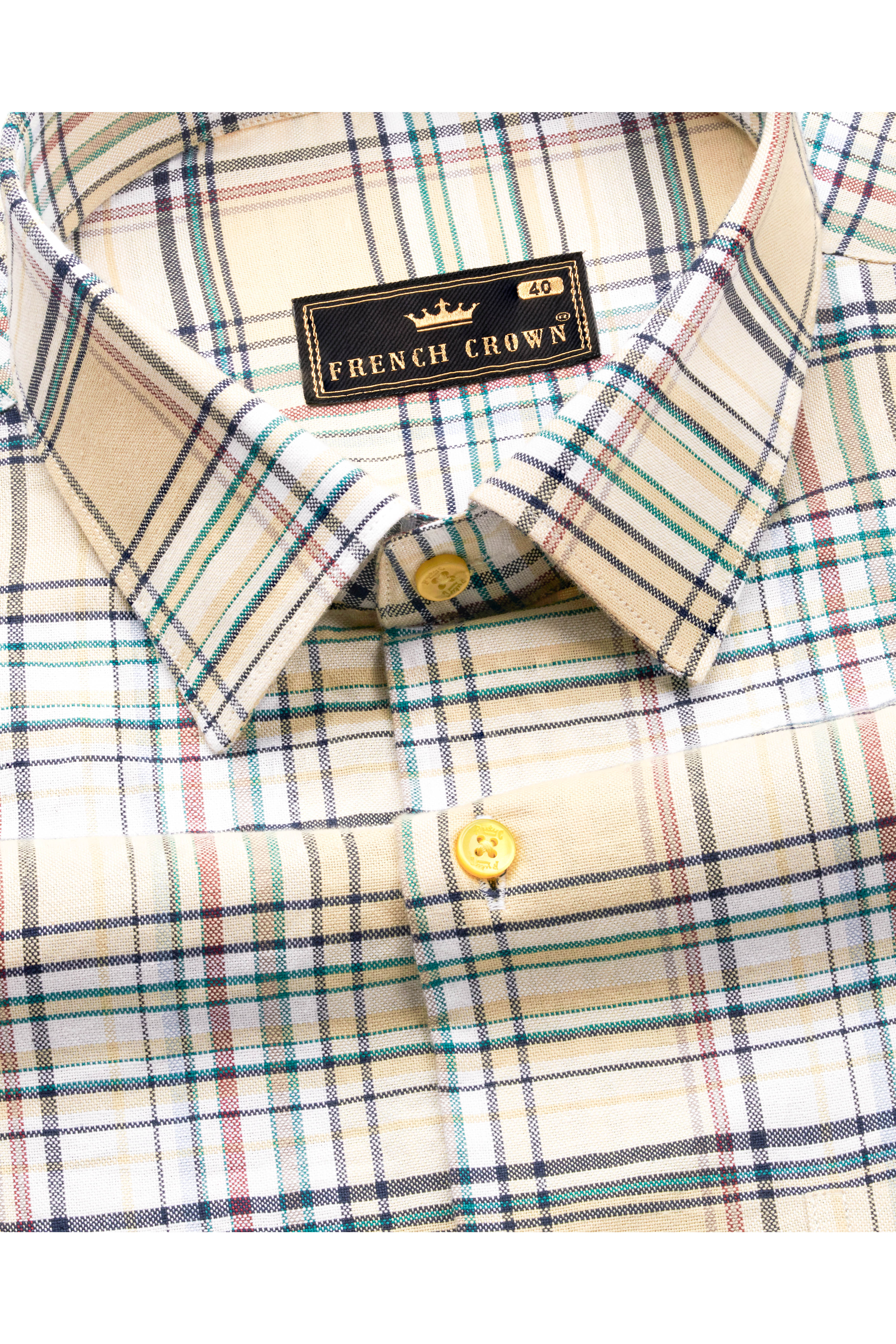 Chamois Beige with Oxley Green and Brownish Checkered Royal Oxford Shirt