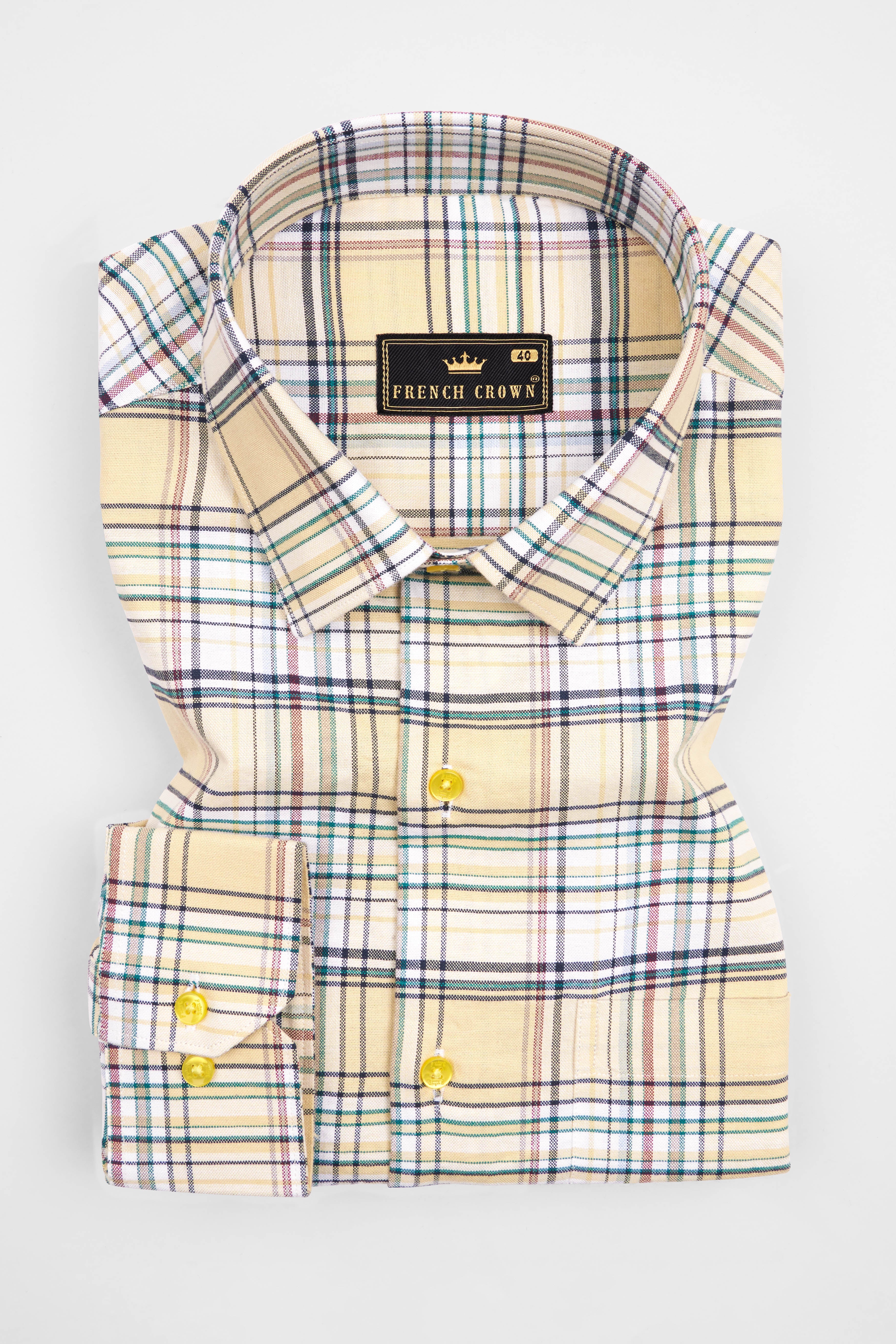 Chamois Beige with Oxley Green and Brownish Checkered Royal Oxford Shirt