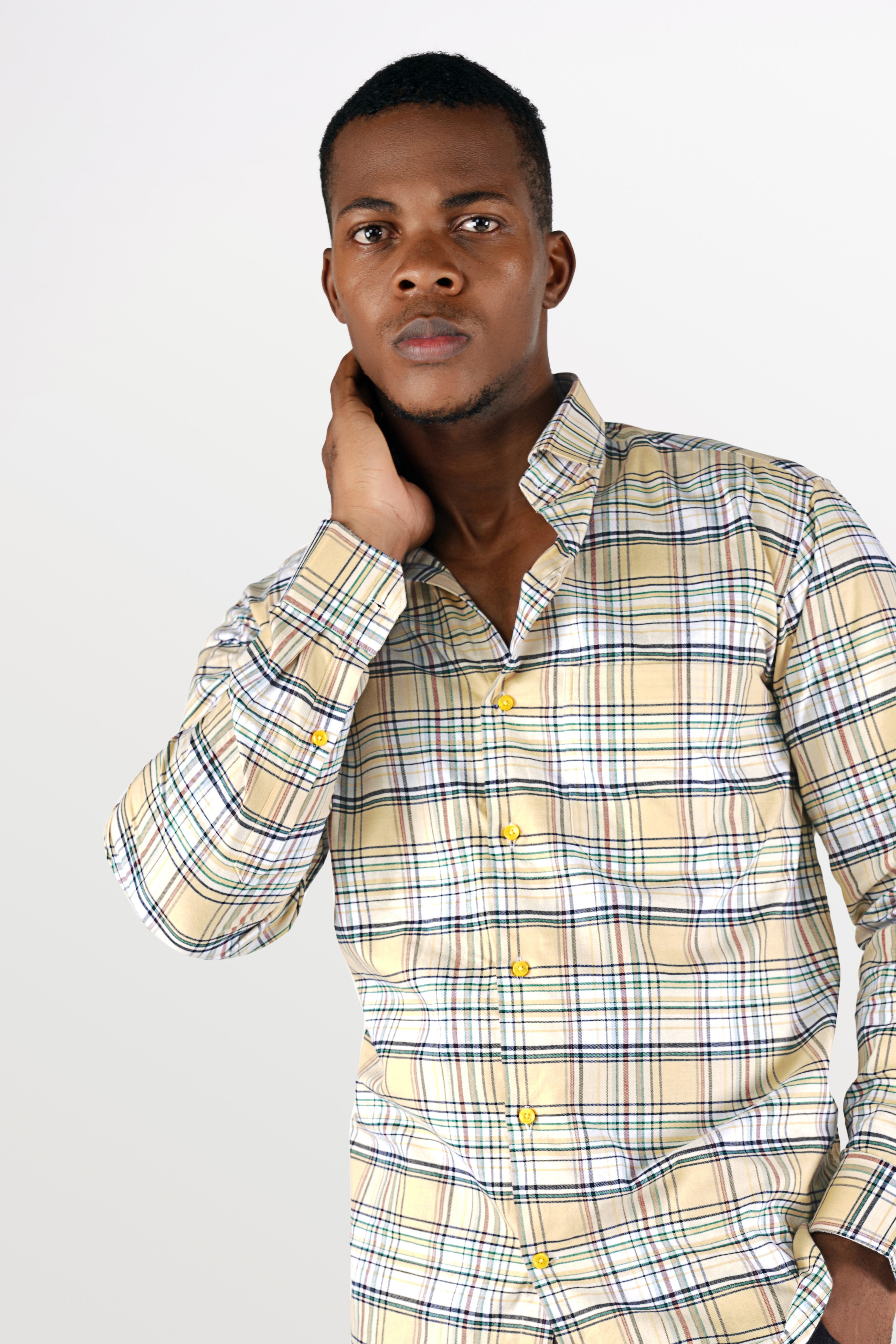 Chamois Beige with Oxley Green and Brownish Checkered Royal Oxford Shirt